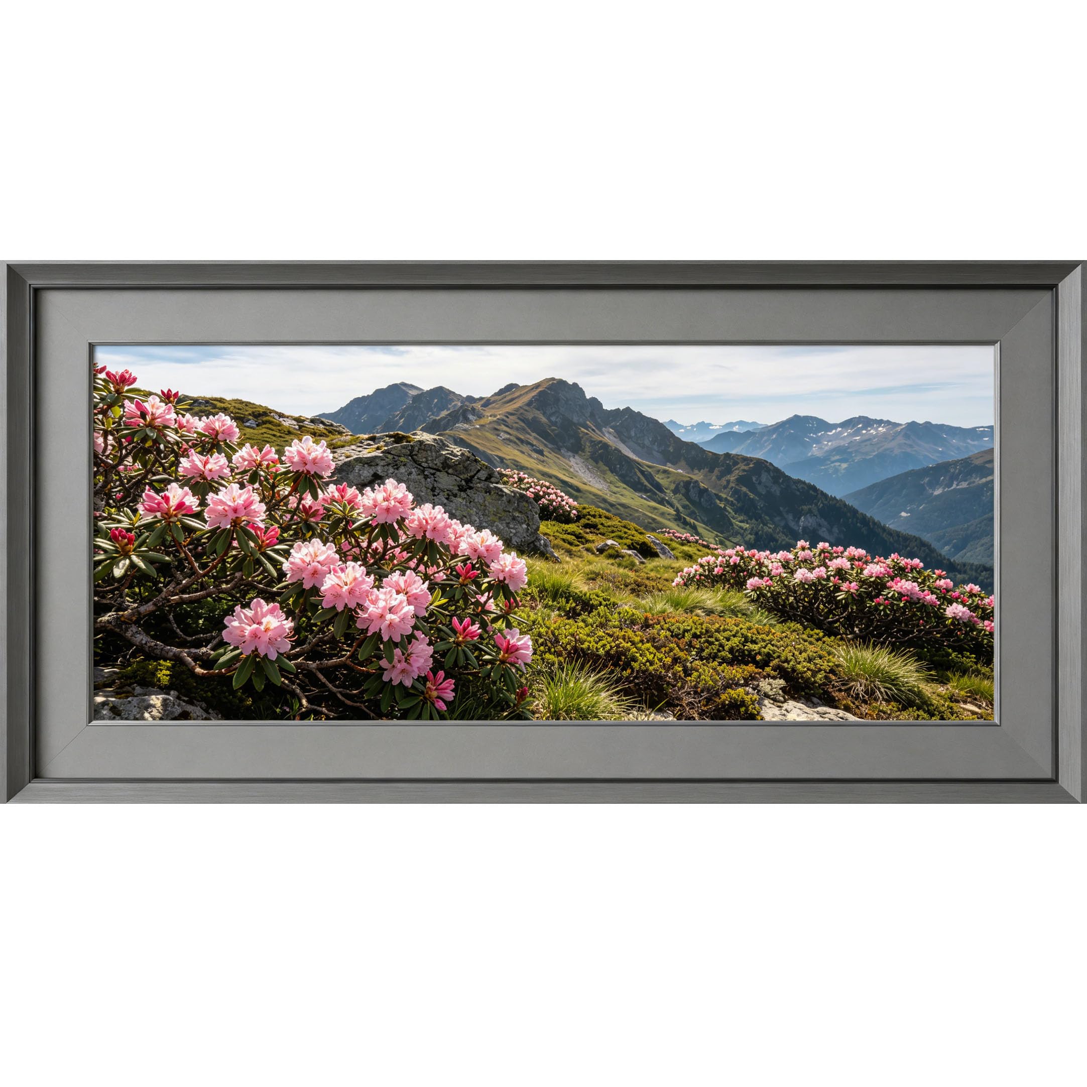 Agglomerix 3D Framed Wall Art Rhododendron Mountain Lake Landscape Botanical Floral Nature Large Size SelfAdhesive Removable Wall Decor Prints Artwork for Living Room Bedroom Office