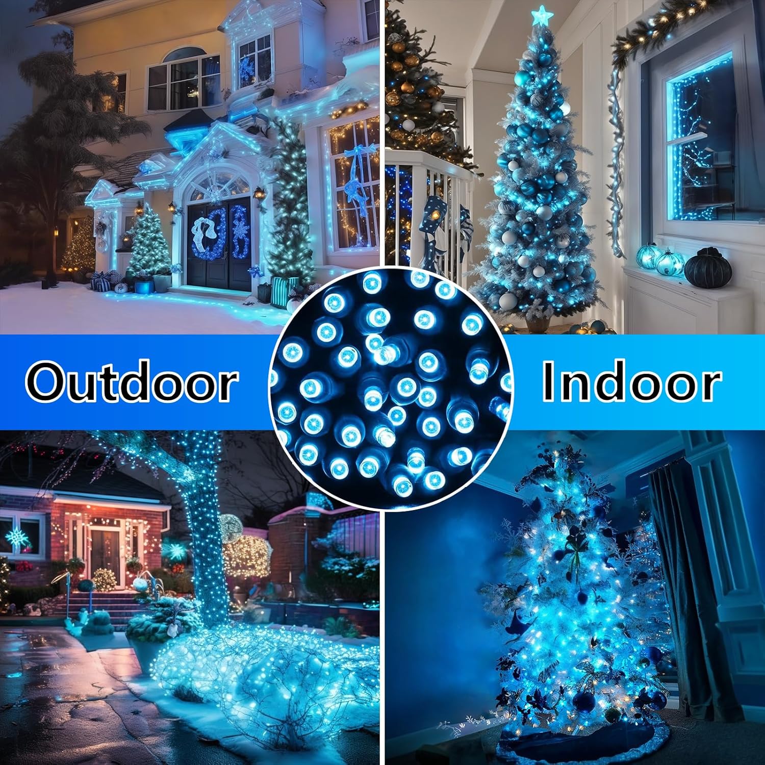 50ft 100 Counts Aqua LED Christmas Lights - Outdoor, Commercial Grade, Waterproof, Green Wire, Xmas, IP65, UL Listed