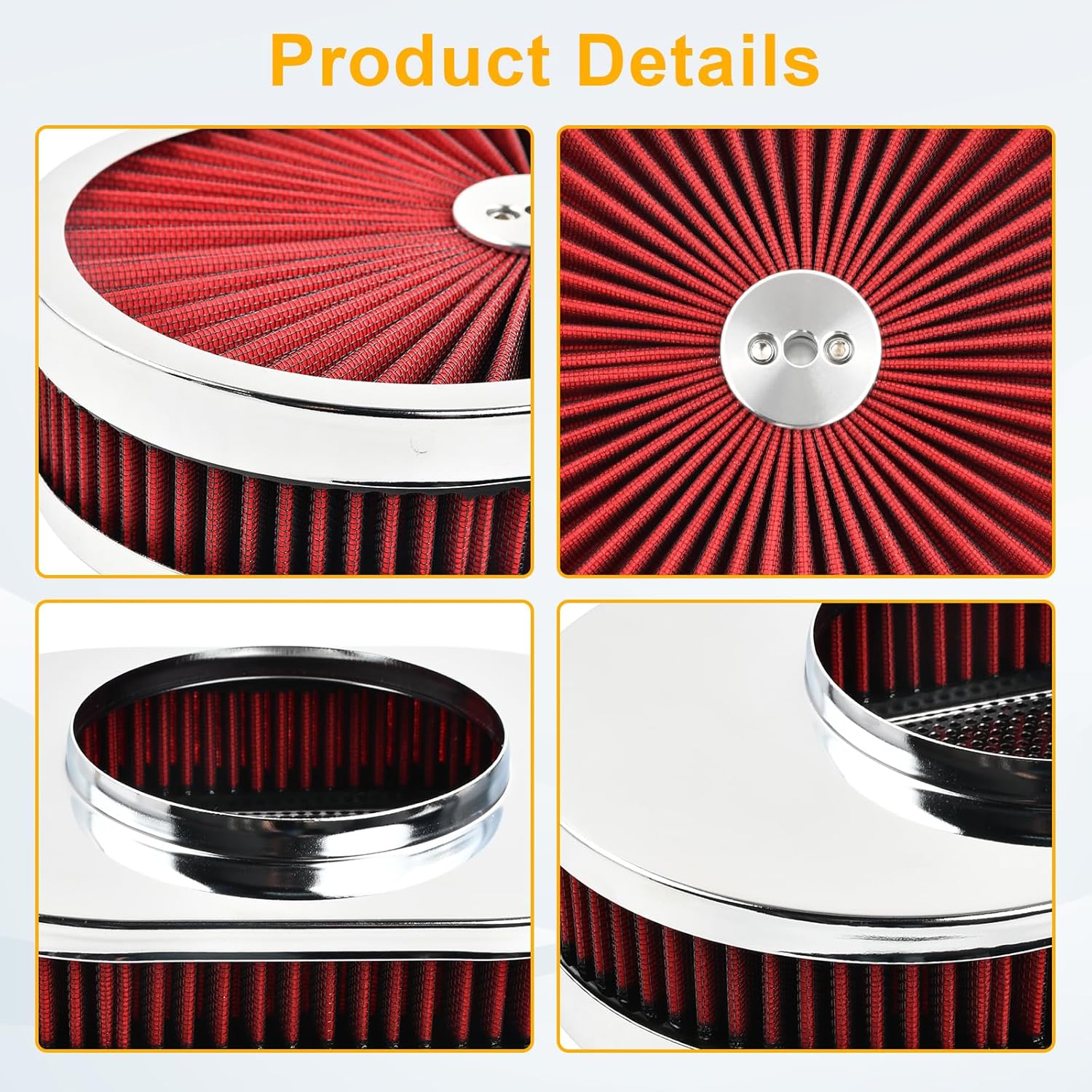 12''X2'' Oval Super Flow Air Cleaner Filter Assembly 5-1/8" Carb Neck Washable and Reusable Replacement V8 Air Cleaner Compatible With GMC Chevy Ford Chryler Dodge Red