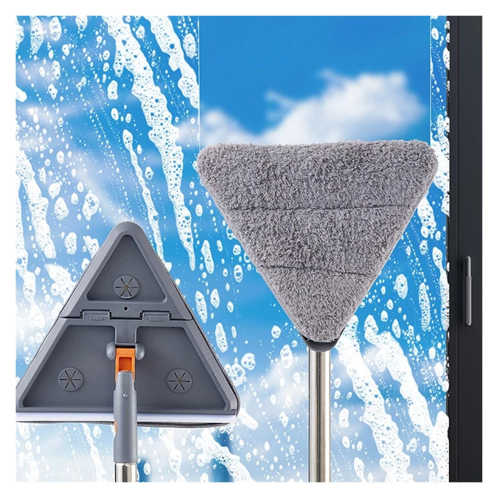 Fregona portátil Plegable con Cabezal Triangular, Herramienta limpiadora de Suelo rotación 360 ​​Grados, Almohadilla Microfibra for Paredes y techos Cocina(Combination-A)