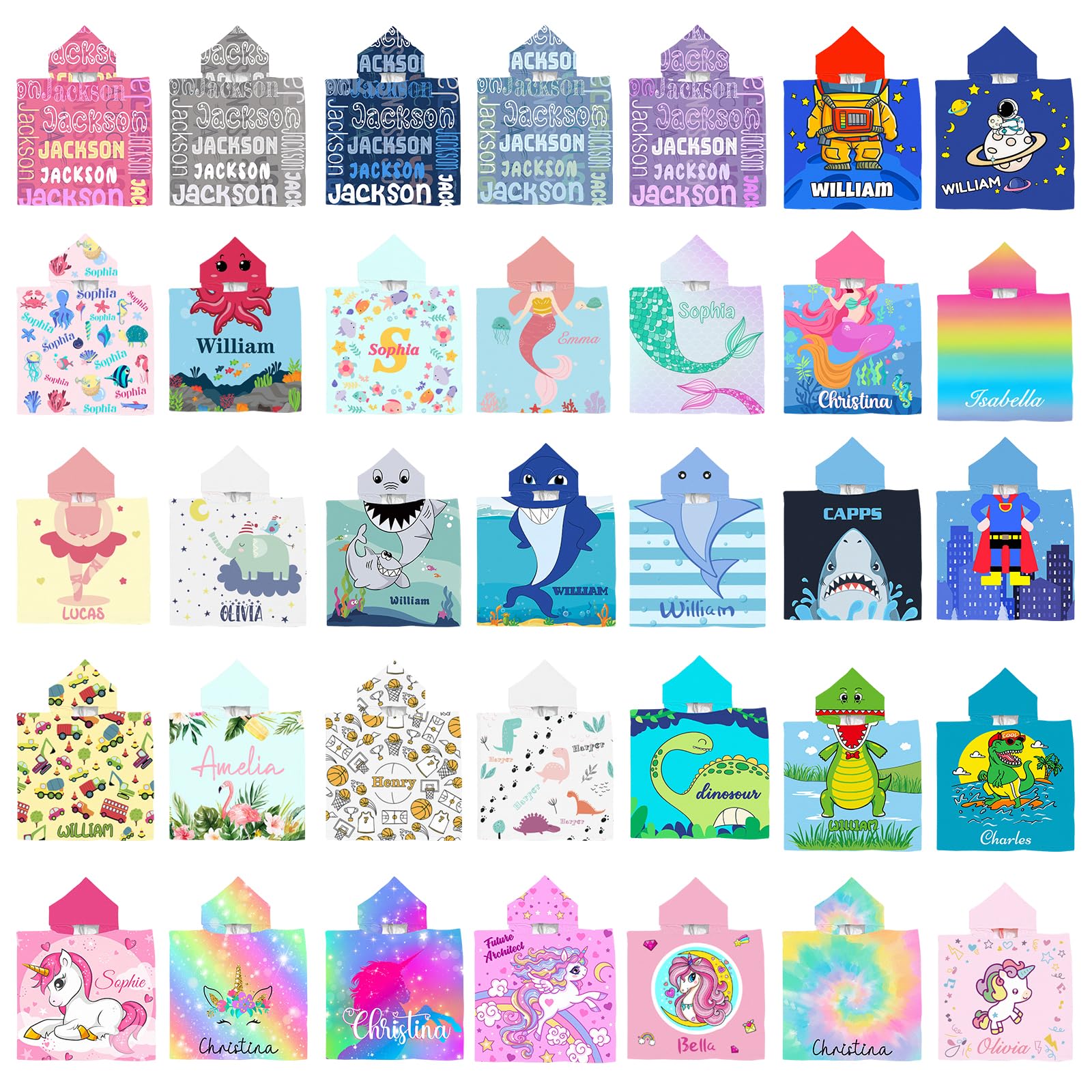 SIMIEEK Personalized Hooded Beach Towels for Kids with Name Picture, Microfiber Custom Toddler Towel Poncho with Hood for Girls Boys 1-6 Years