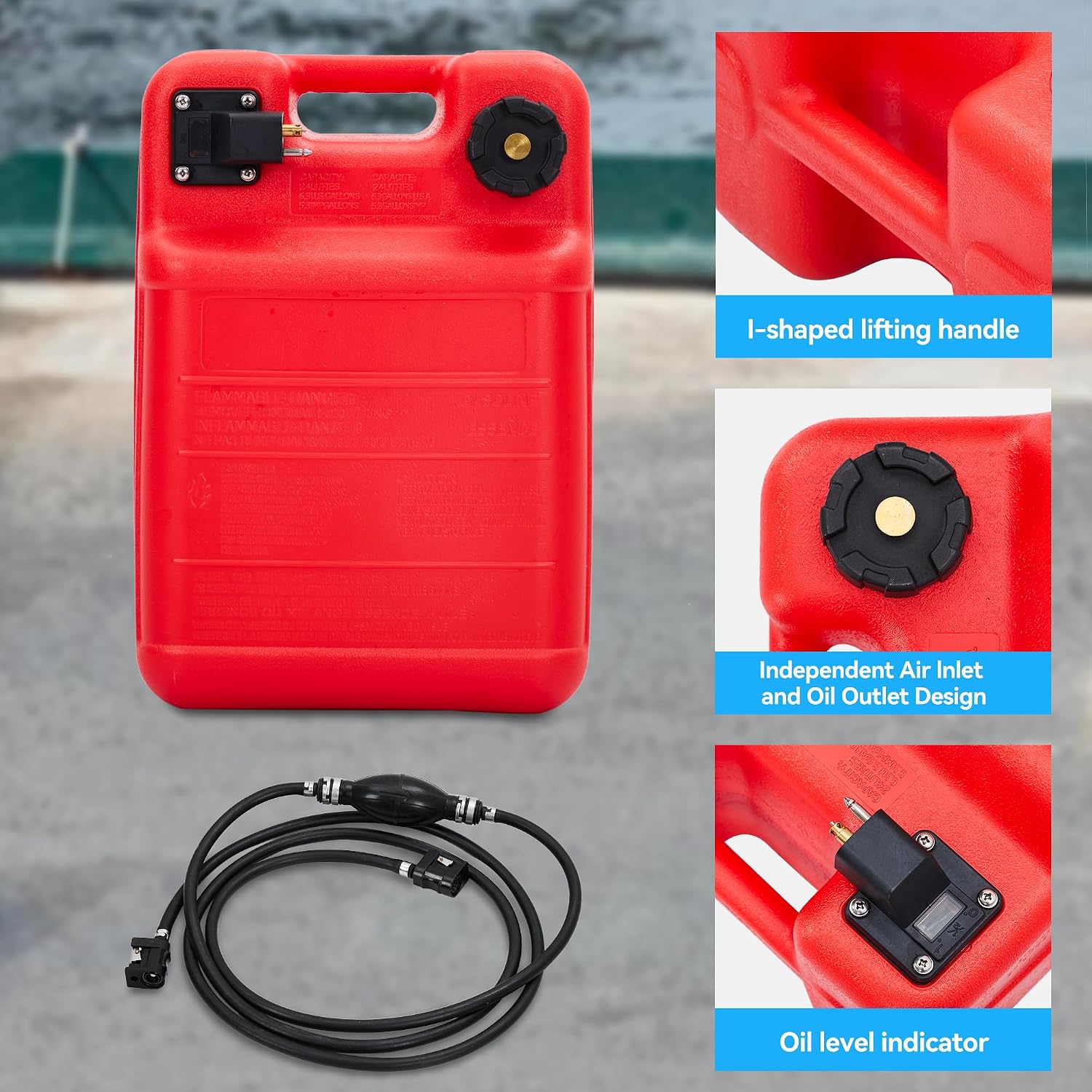 6 Gallon Marine Tank, Portable Boat Tank, i-Shaped Handle, Easy-to-Carry for Outboard Engine Boats,Yacht, Fishing,Deck Boats