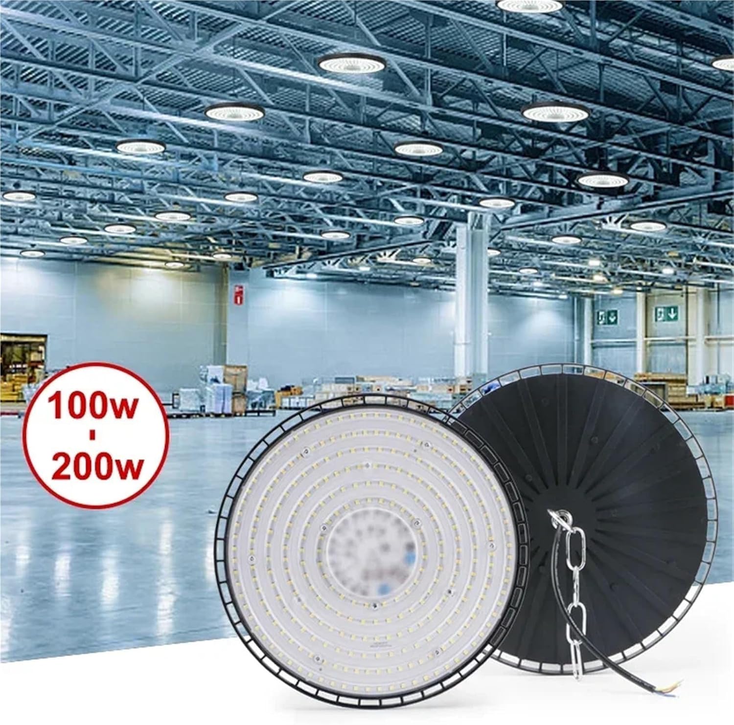 100/150/200W 220V High Bay Lights UFO LED Warm/White Lights Warehouse Garage Lights Super Bright Industrial Lighting(150W,White Light 200-265V)
