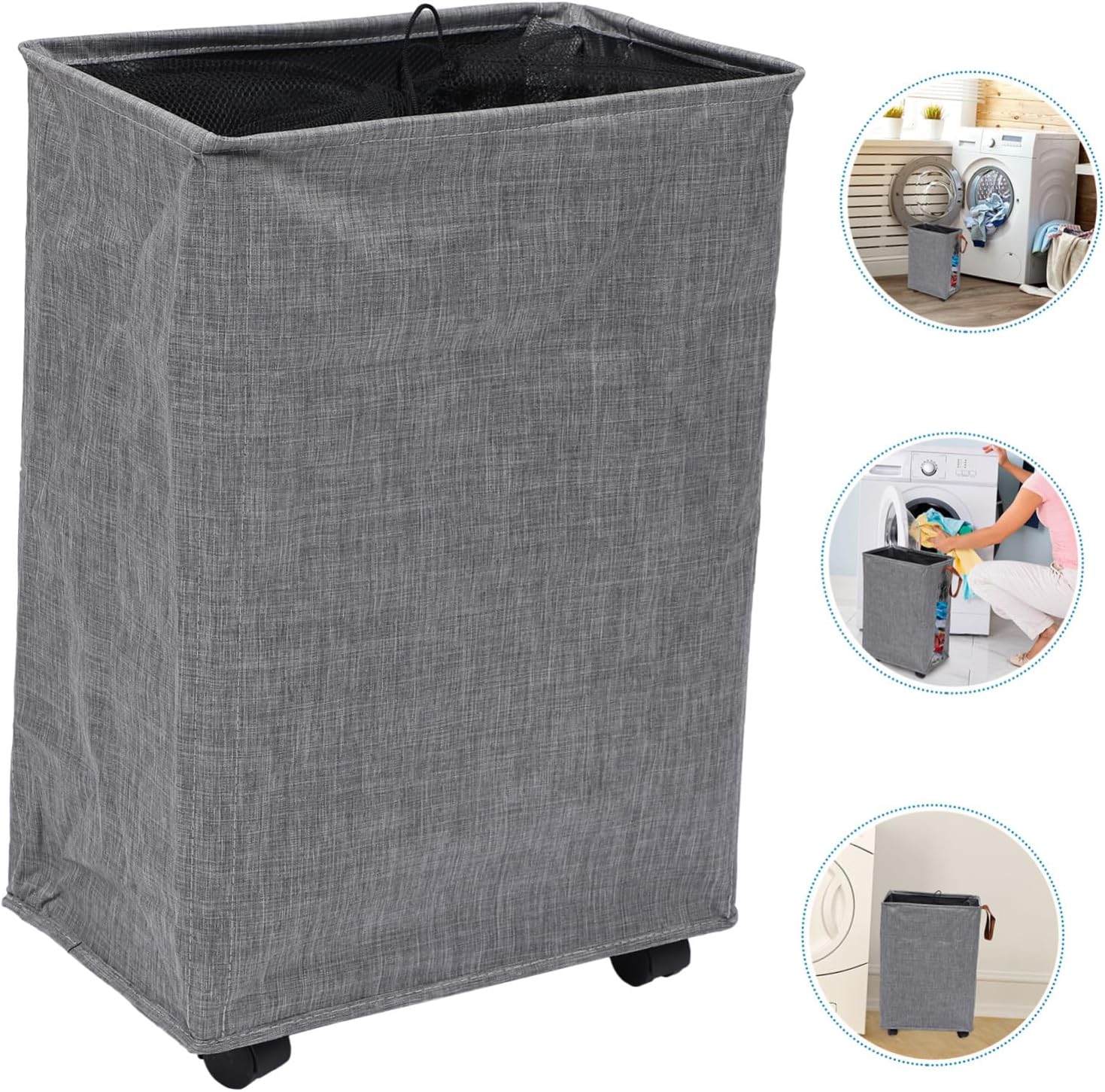 Laundry Basket with Wheels and Handles Foldable Laundry Hamper Bag for Bedroom Bathroom Closet Portable Rolling Storage Bin for Dirty Clothes Light Gray