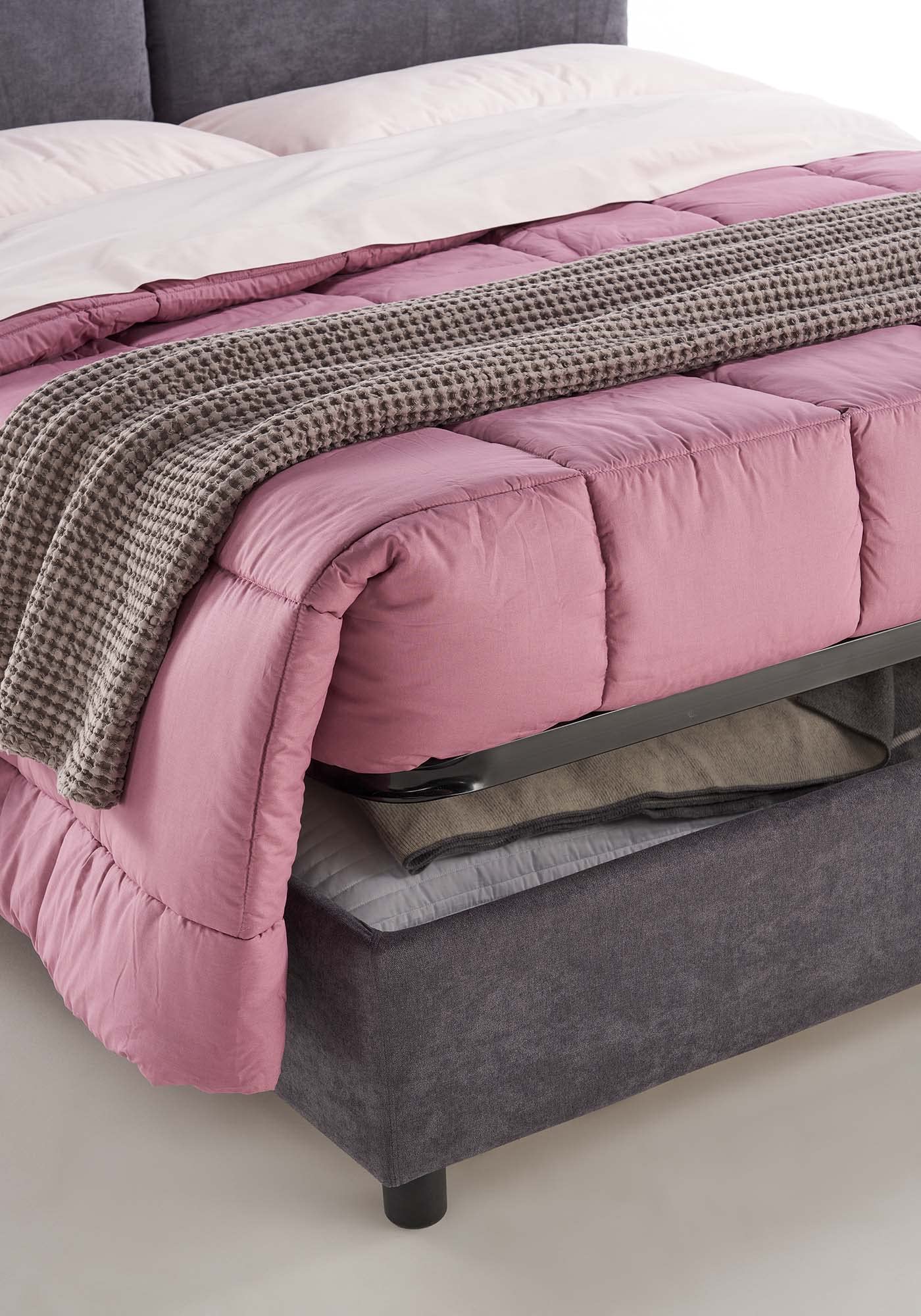 EVERGREENWEB - Letto Matrimoniale con Moderno Box Contenitore e Rete a Doghe in Legno 160x195 cm Elegante Testiera con Doppi Cuscini Tessuto Ghiaccio Imbottito SFODERABILE Ideale per Camera da Letto