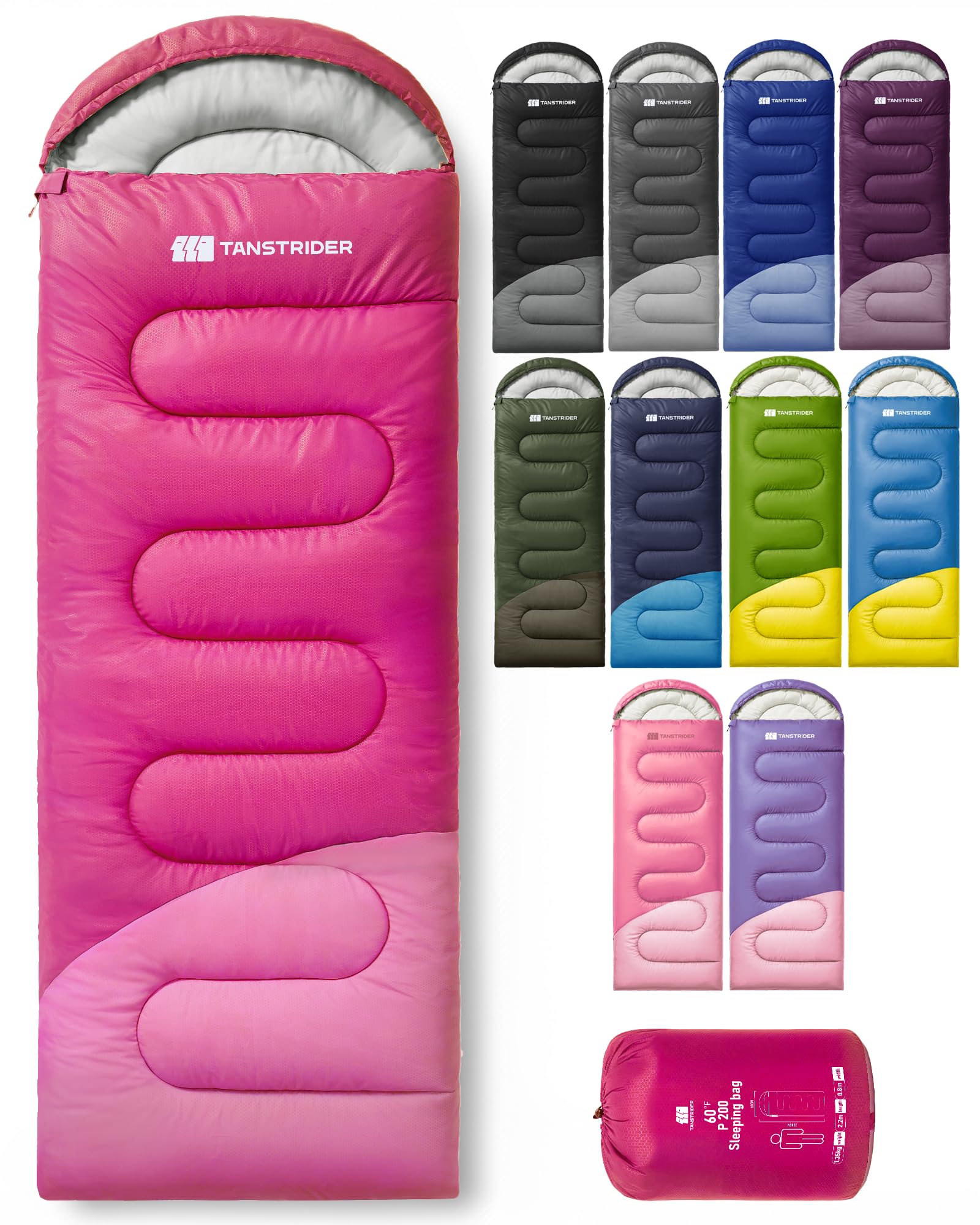TANSTRIDER Sleeping Bags for Adults Warm Weather, Compact Lightweight Backpacking Sleeping Bag with Compression Sack for Youth, Camping Essentials Gear for Hiking Travel Climbing Outdoor & Indoor Use