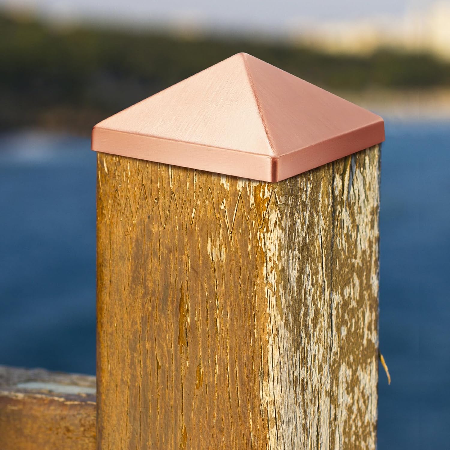 Blulu 2 Pcs 4''x4'' (Actual 3.5''x3.5'') Solid Copper Pyramid Post Cap Fence Pyramid Decking Caps for True/Actual Metal Wood Cedar Fence Deck Corridors Mailbox Posts End Cover