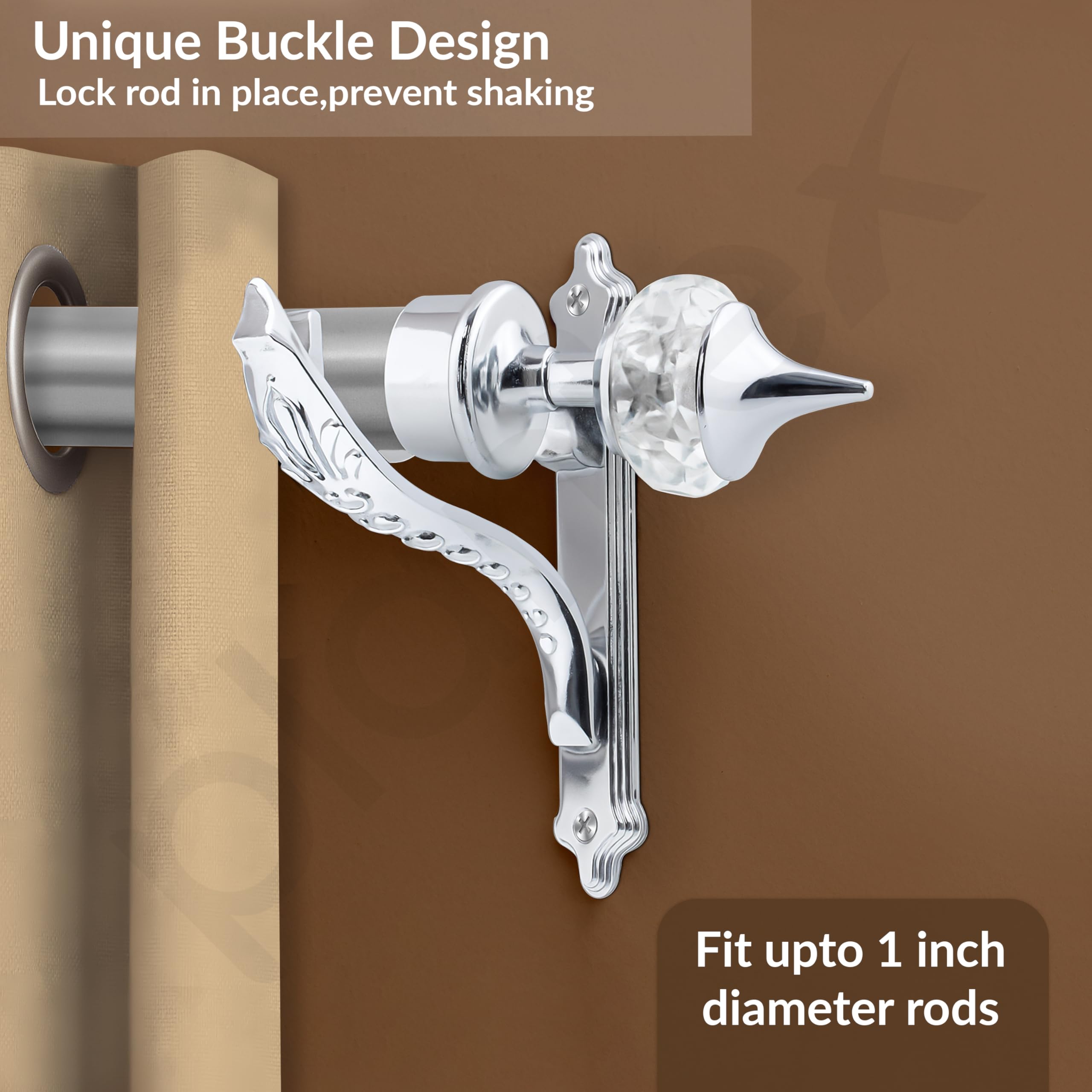 Plantex Heavy Duty Curtain Rod Holder/Aluminium Curtain Brackets/Diamond Shape Curtains Holder (Chrome - 3 Pair) 1