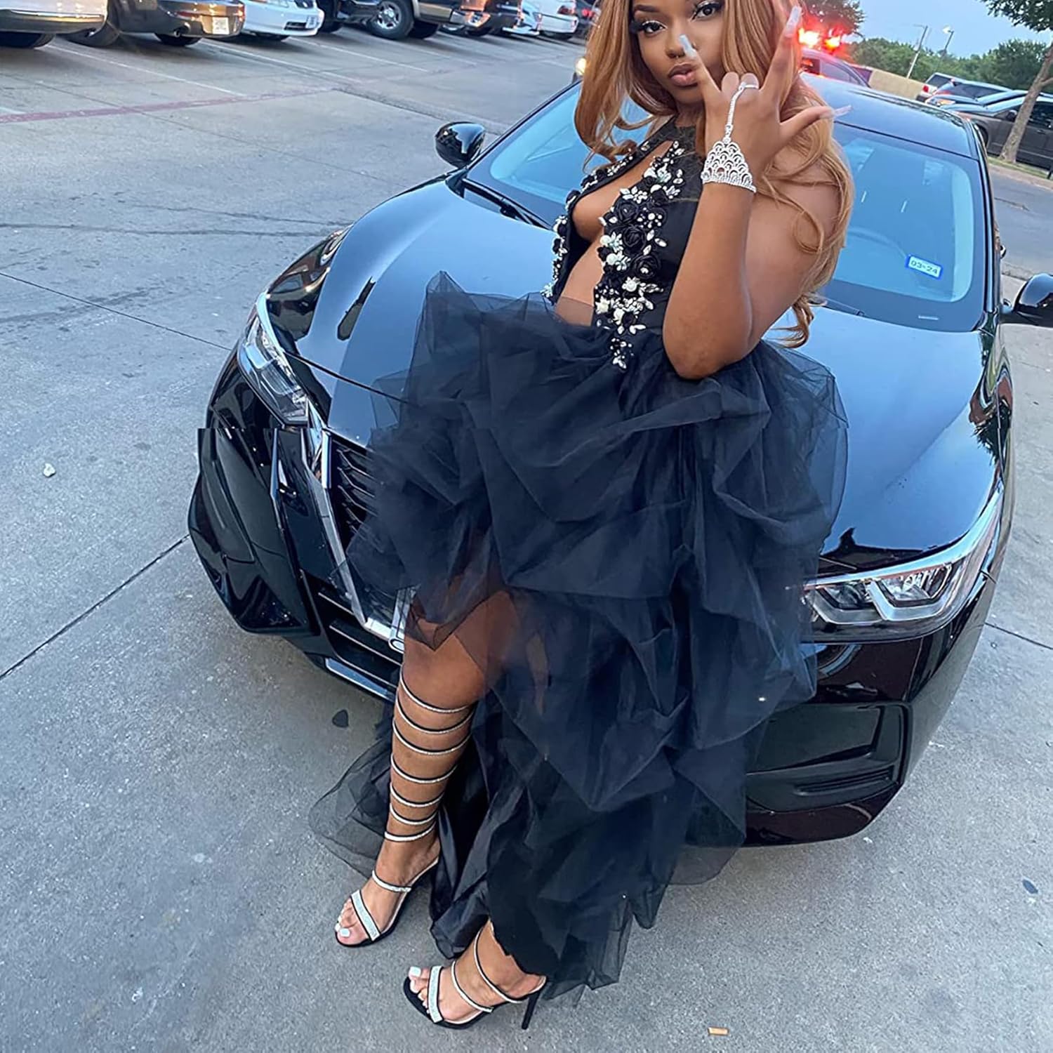 Lisong Women High Waist High Low Layered Tulle Floor Length Spectial Occasion Skirt - Image 6