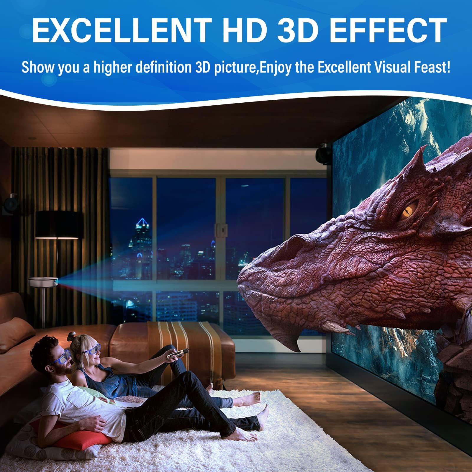 Cocar Occhiali 3D Active Shutter 3D DLP Link ricaricabili per Acer ViewSonic BenQ Optoma, Philips, Panasonic, Vivitek, Dell, JMGO, Cocar Cocar 3D, confezione da 2, colore: blu