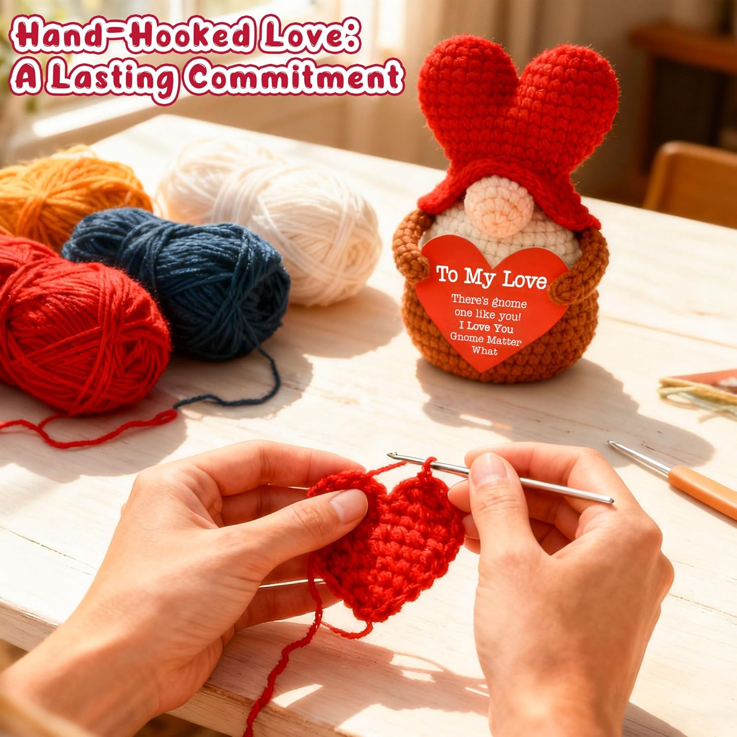 Valentines Day Gifts for Her Him, to My Love Crochet Heart Gnome Wedding Anniversary Long Distance Gift for Boyfriend Girlfriend Wife Husband, Romantic Birthday Gift for Couple - Image 3