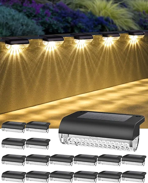 Herzila 16 Pack Solar Deck Lights Outdoor, Solar Fence Lights Waterproof Step Lights Auto Dusk to Dawn for Garden, Backyard, Wall, Balcony, Deck,Pool,Patio (3000K Warm White)