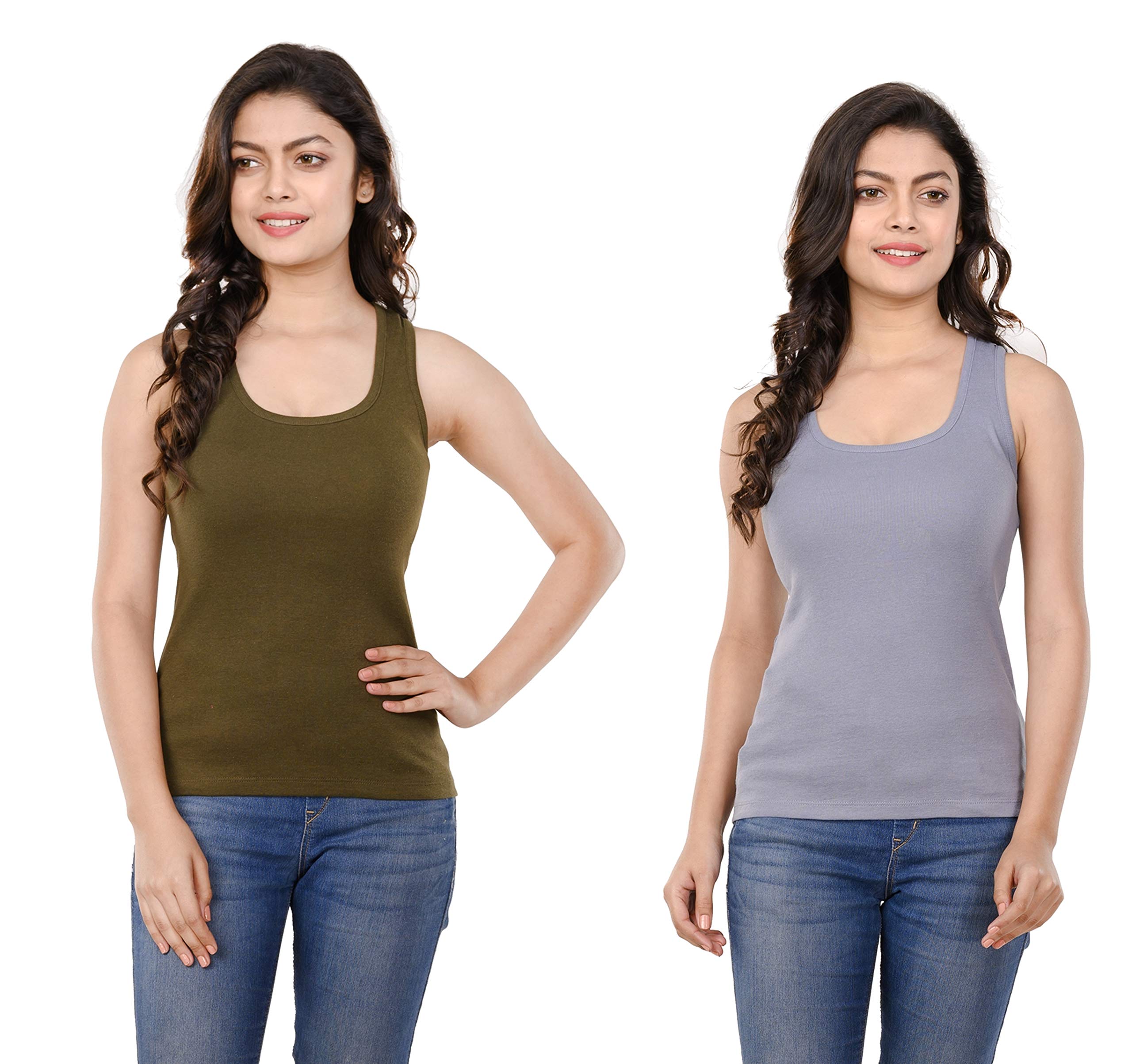 Casual Sleeveless Solid Women Pink & Dark Green Tank Top (Pack of 2)-image-19