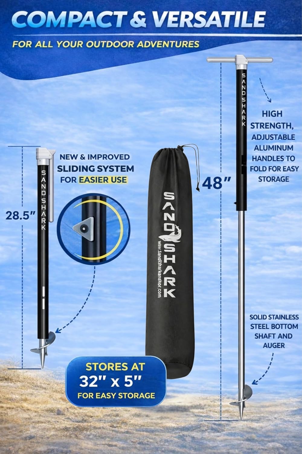 SandShark Anchor - Premium Screw in Boat Anchor, Pontoon Boat Anchor, Stainless Steel Shallow Water Anchor Pole, Sand Anchor w/Case - Essential Pontoon Boat Accessories
