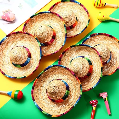Miniatura 7 de Libima 18 sombreros mexicanos para fiesta, decoraciones de fiesta mexicana a granel para niños y adultos, diadema de paja de tela de Halloween de