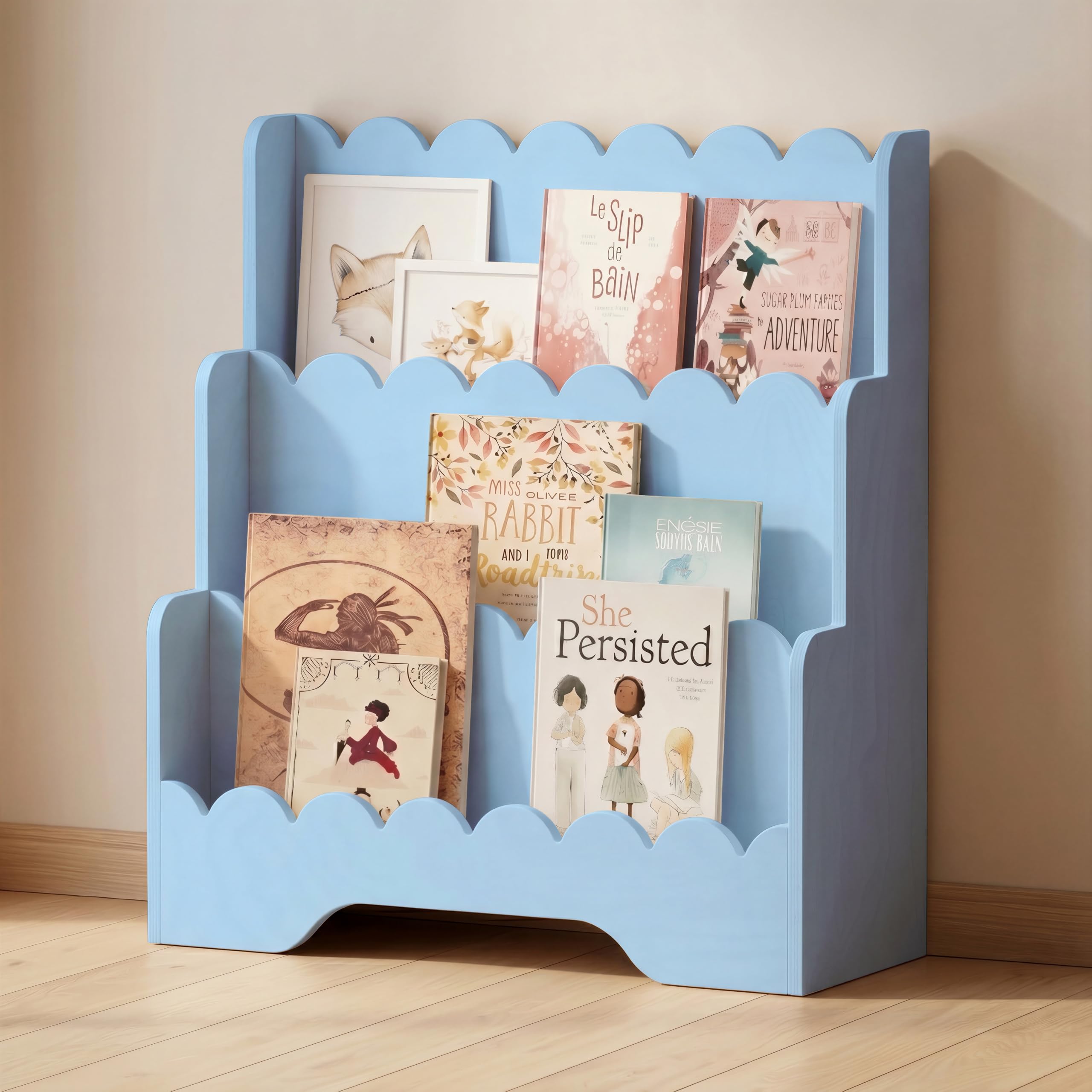 smartwood Regał dziecięcy, Sklejka Sosnowa FSC, Niebieski, LULU | 3 poziomy, 64x31,5x71 cm, łatwy montaż, certyfikowane FSC, miejsce na książki i zabawki, idealny do pokoju dziecięcego
