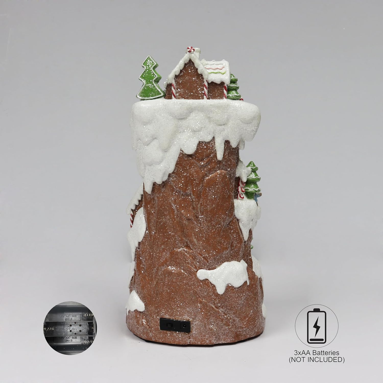 MOMENTS IN TIME Gingerbread Village Multi-Tiered Mountain 15.75”H LED Lighted Christmas Scene with Music Handcrafted Polyresin Holiday Décor Battery Operated Christmas Village