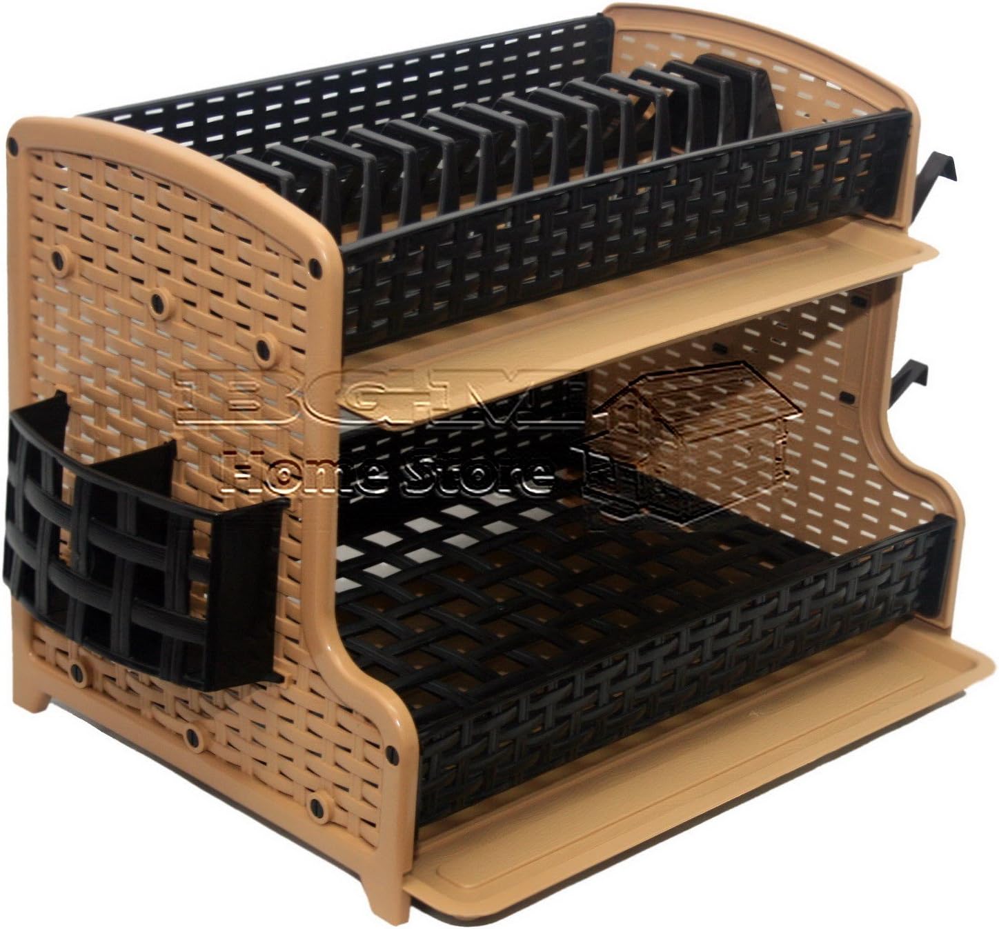 New Light Brown/Chocolate Shelfs Shelfs Double Drip Tray 2 Layer Plastic Dish Drainer Rack Utensil Cutlery Draining
