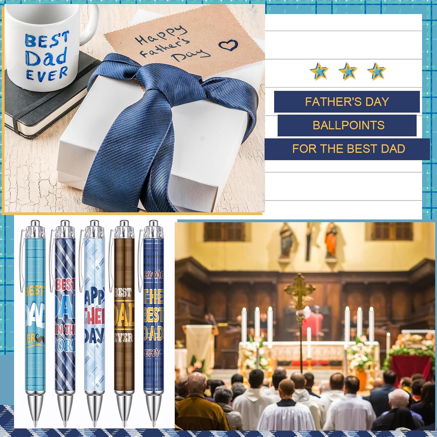 Sayglossy 100 Pcs Father's Days Ballpoints Gifts bulk Happy Father's Day Ballpoints Black Ink Retractable Pens for Men Dad Theme Party Supplies Church Gifts