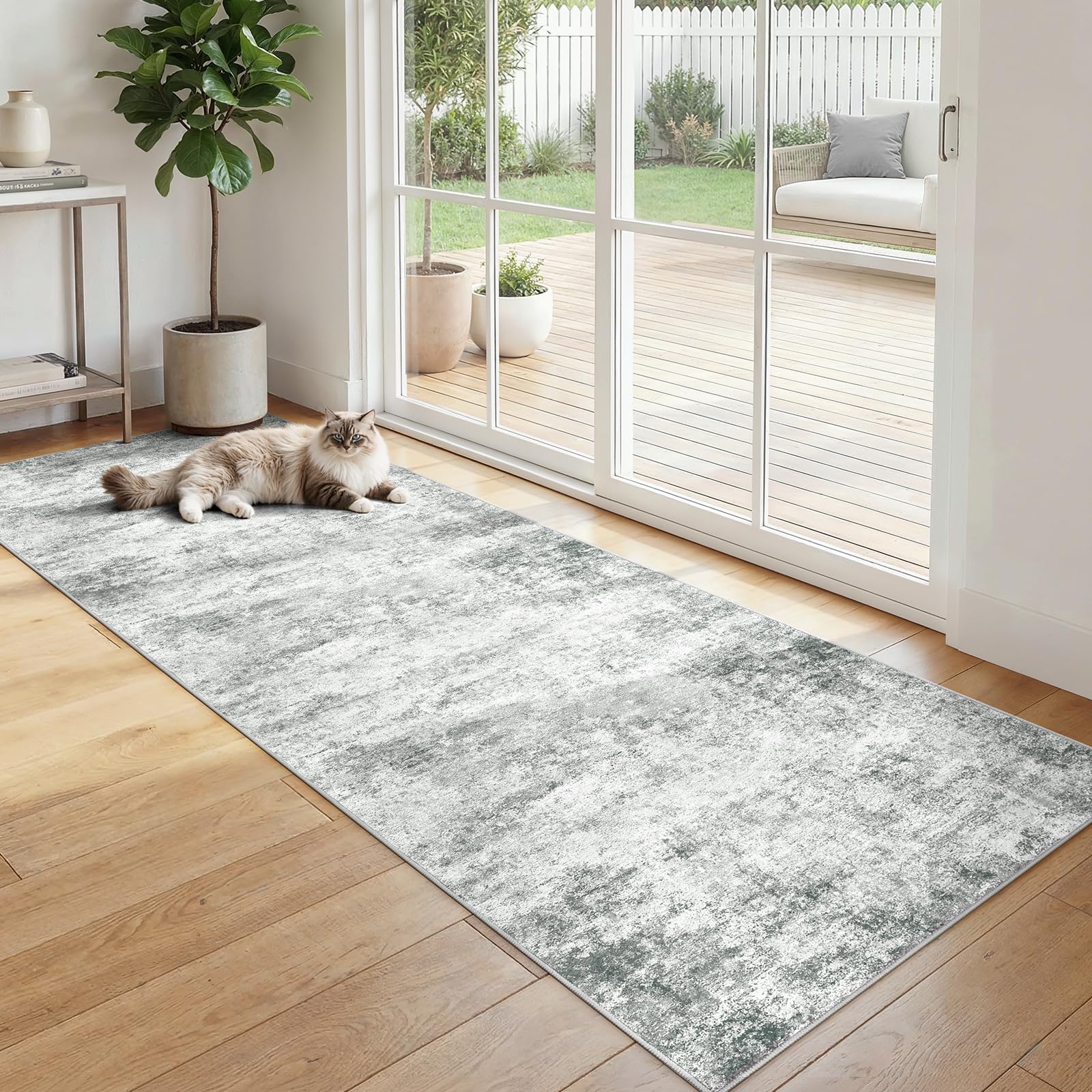 Photo 1 of 2X6 Washable Runner Rug for Hallway: Soft Neutral Modern Abstract Area Rug - Non-Slip Low Pile Long Throw Indoor Carpet for Kitchen Entryway Kitchen Bedroom Laundry Bathroom - Gray