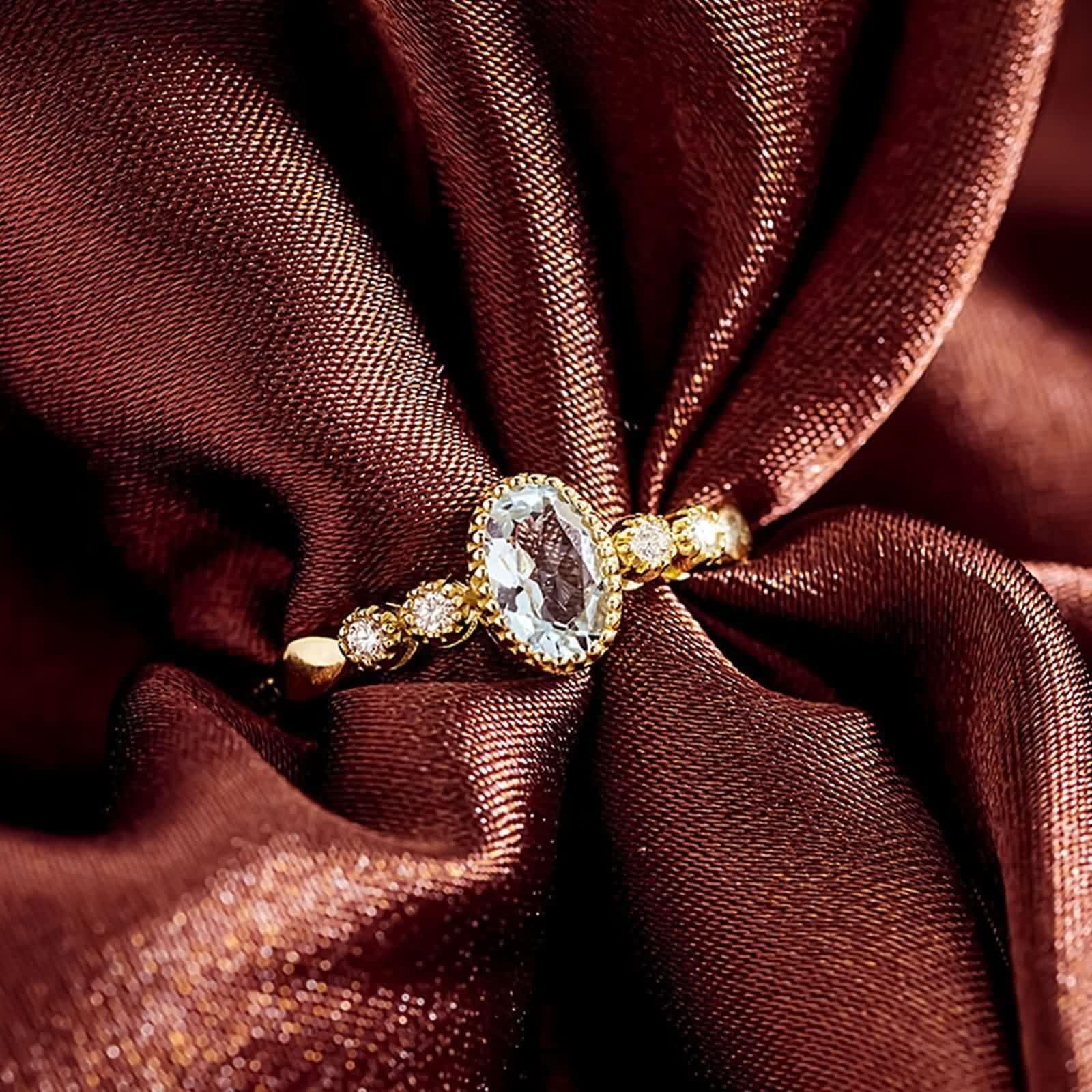 Anello Donna Eternity Ovale con Moissanite e Aquamarine, Anello Oro 9K/14K/18 Carati per Donna, Oro
