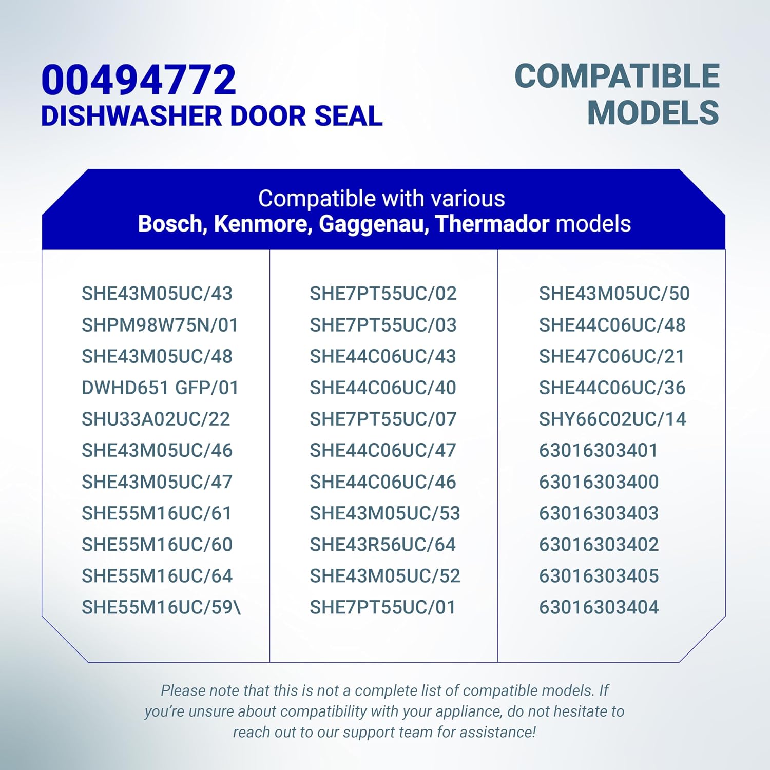 BlueStars 00494772 Dishwasher Door Gasket Seal - Compatible with Samsung, Kenmore, Bosch Dishwashers Door Gasket Seal, Replace 494772 2077491 AP434178 PS4222432 AP3768902 PS3472895 PS8723143