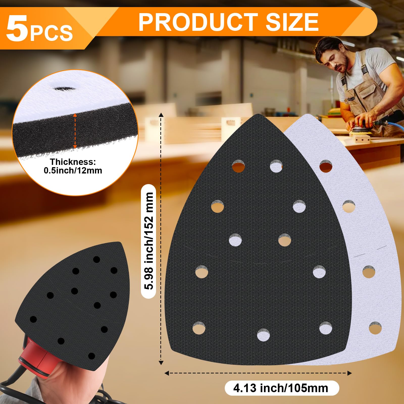 Mouse Sander Pads - 5 Pack, Hook & Loop -2