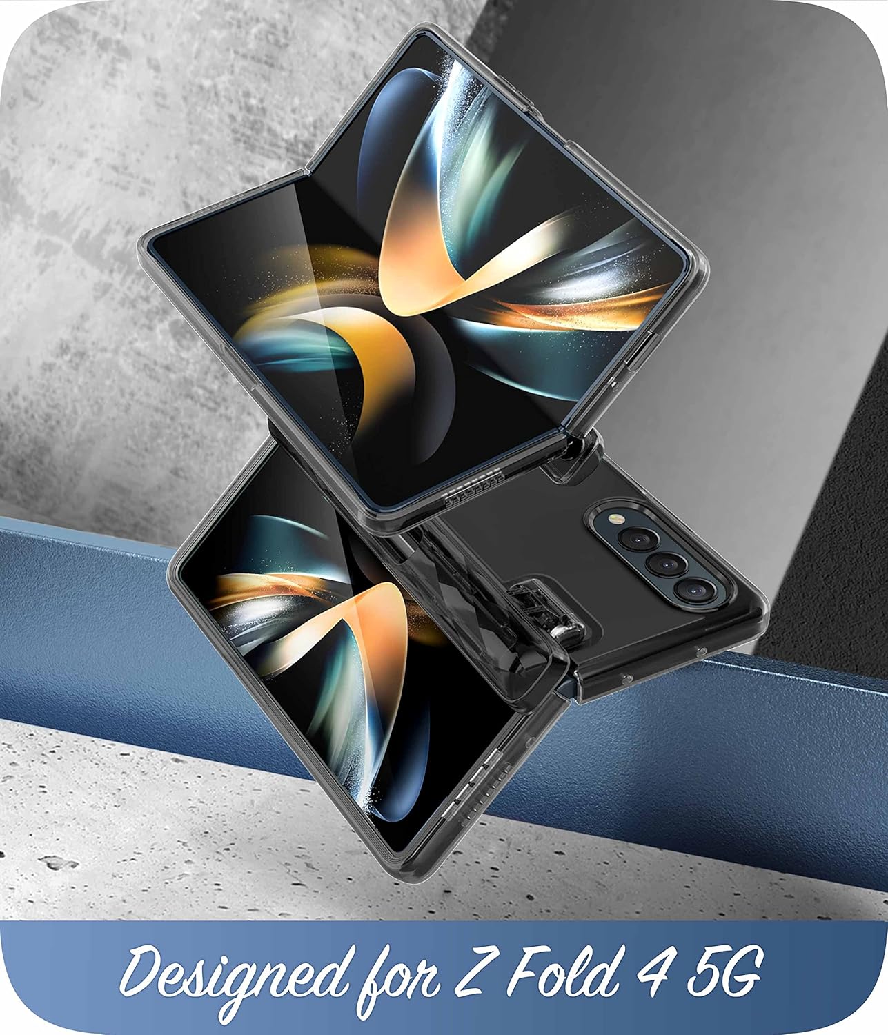 i-Blason for Samsung Galaxy Z Fold 4 Case with Pen Holder 5G (2022), Frosted Stylish Protective Bumper Case with Built-in Screen Protector (FrostBlack)