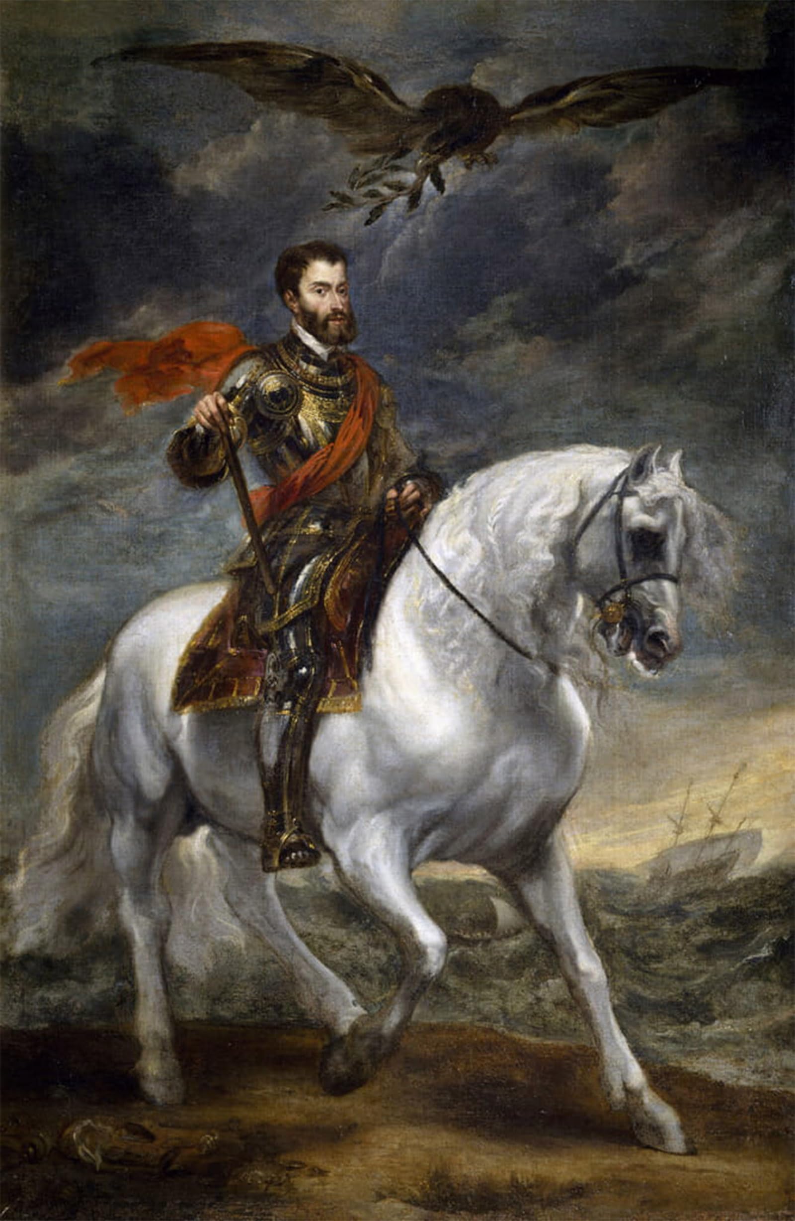 Impression peinture portrait équestre Charles Quint toile 60x90cm