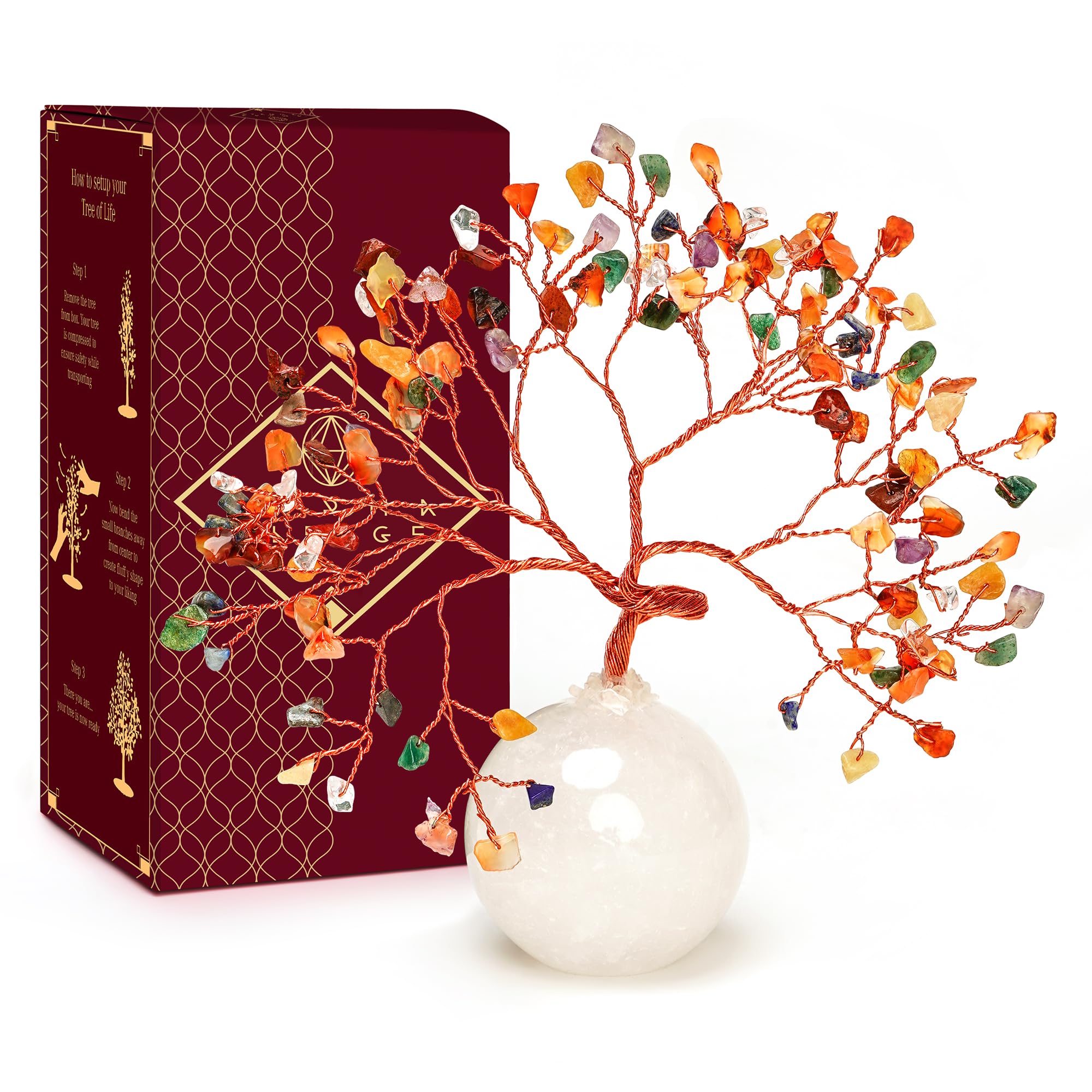 7 Chakra Crystal Tree of Life Home & Office Desk Décor, 7 Chakra Reiki Healing, Feng Shui Bonsai Decoration Tree for Positive Energy, Meditation, Good Luck, Spiritual Gifts (Crystal Ball Base)