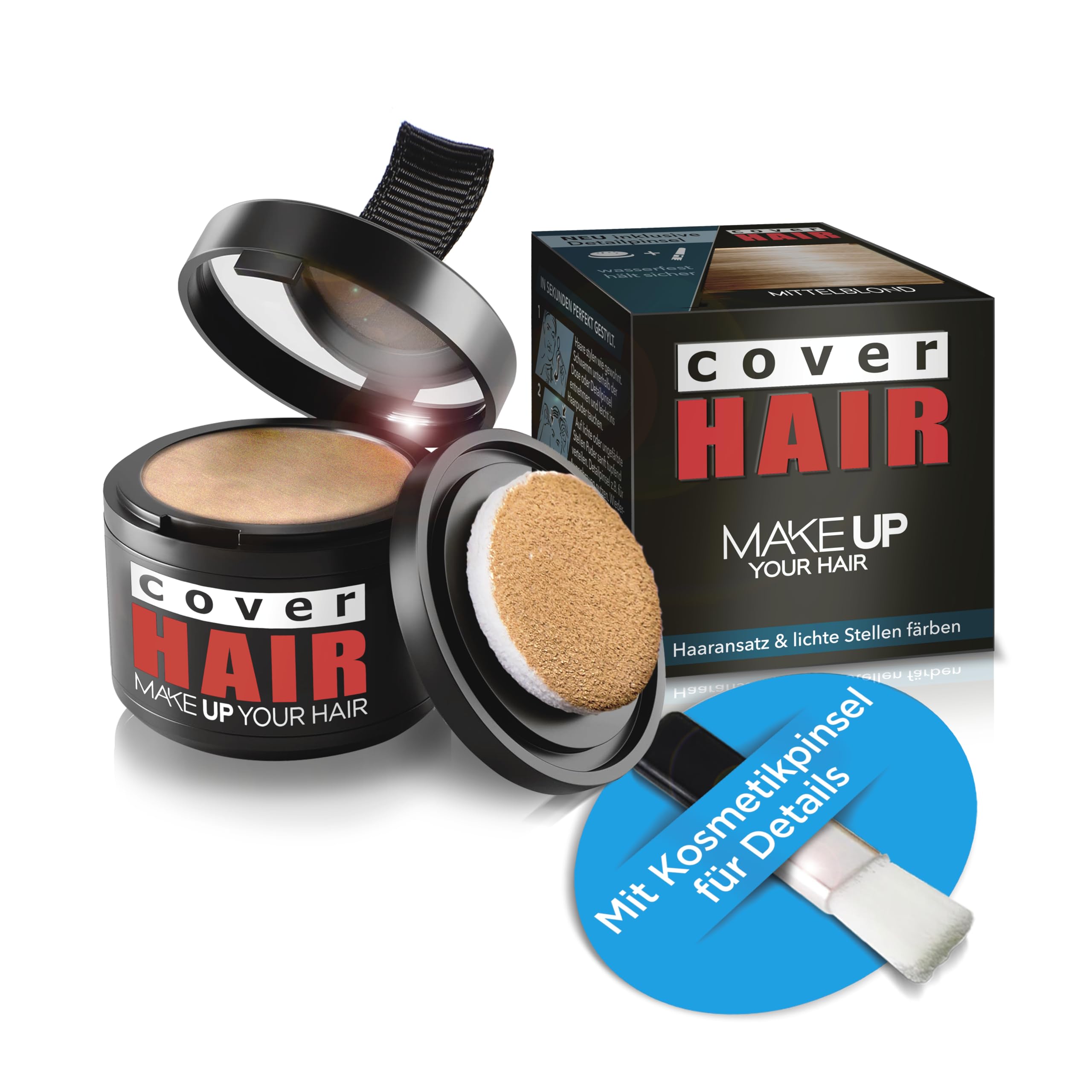 COVER HAIR Ansatzpuder in Mittelblond (4g) - Haarpuder zur schnellen & unsichtbaren Kaschierung des Ansatz, Haarverdichtung & Abdecken grauer Haare - Wind- & Wasserfest