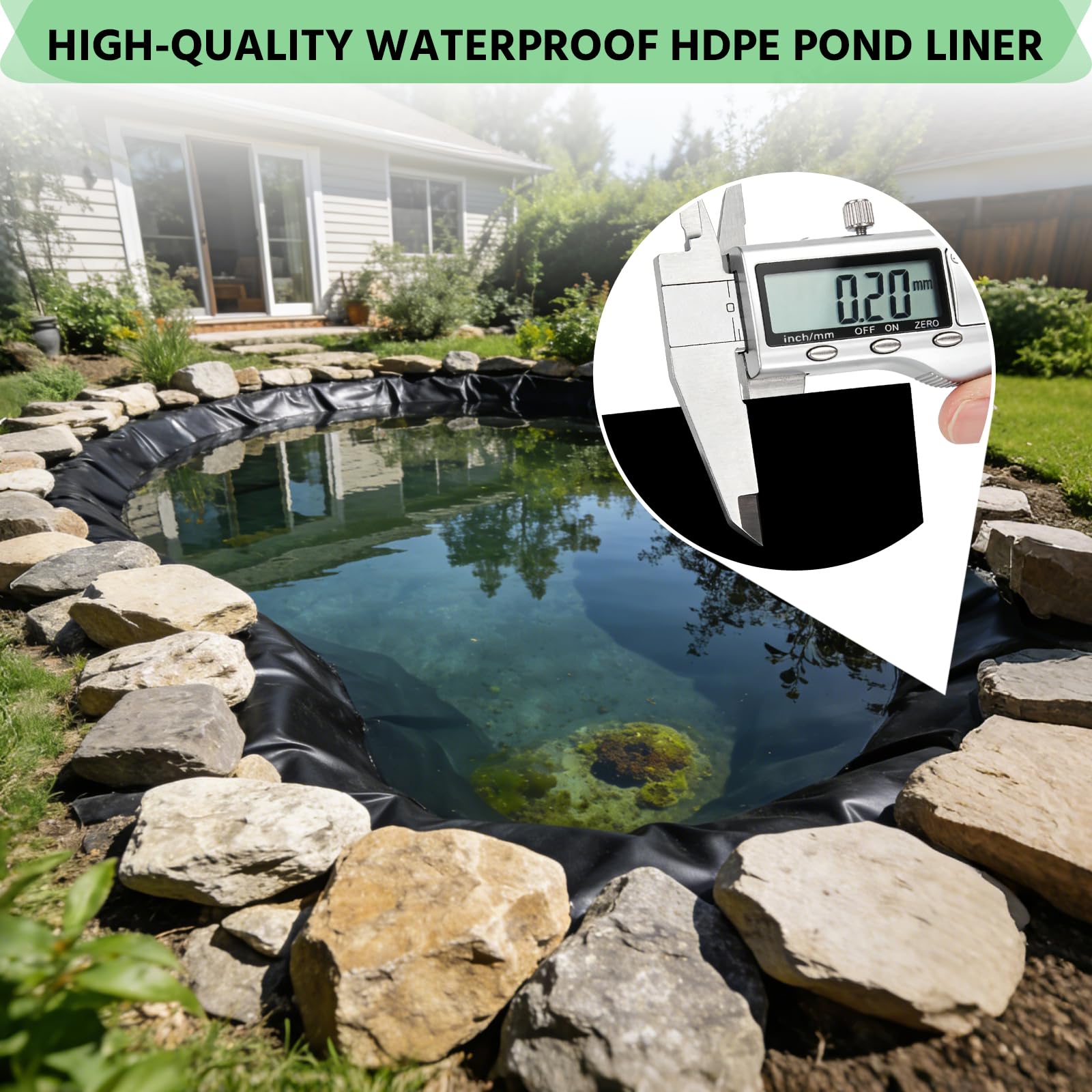 Revestimiento para Estanque Negro, 0,2 mm de Grosor, 4 x 5 m, para Cascadas, Estanques, Fuentes de Jardín, Juegos de Agua y Estanques de Peces, Flexible, Fácil de Usar, Impermeable