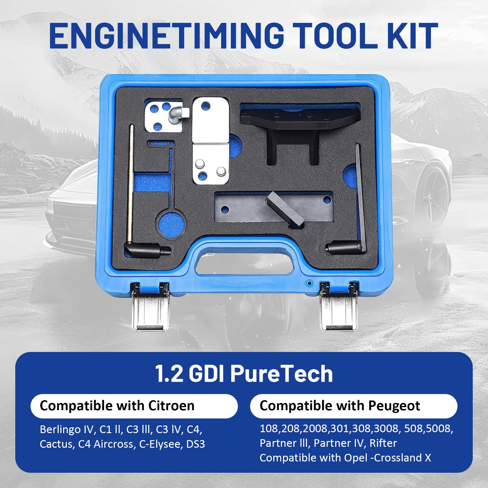 LIROPAU Kit di Strumenti per la Fasatura del Motore, Set di Strumenti di Bloccaggio e Tenuta dell'Albero a Camme Compatibile con Motore a Benzina Citroen Peugeot Opel 1.0 1.2, OEM 0109-2A, 0109-2B