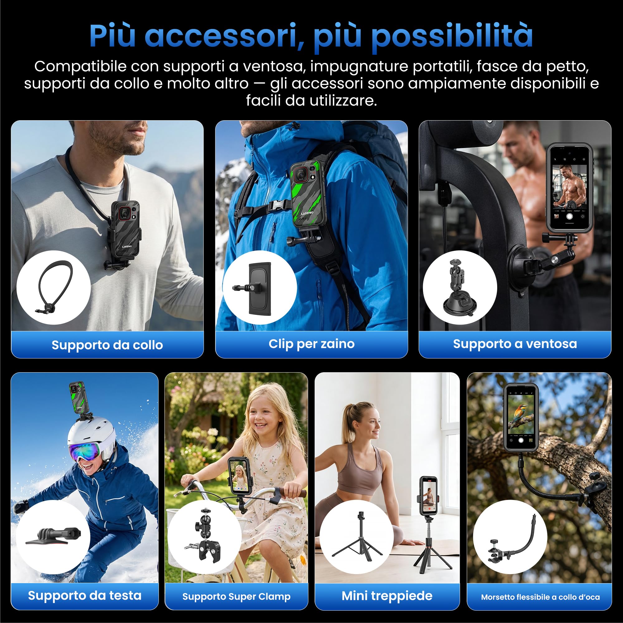 Eagle Pro Mini 5G Smartphone Rugged con Action Camera 4K, Android 16, 32GB+256GB/1TB, Grandangolo 152,6°, Batteria 4,5 Ore, Stabilizzazione, Display 4,0", Dual SIM 5G, NFC, IP69K, Verde