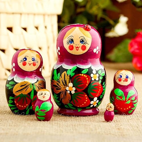 Muñecas clásicas rusas para niños tradicionales Matryoshka Set 5 piezas - Muñecas Babushka de madera hechas a mano con juguetes apilables de disponible en Yaxa Colombia