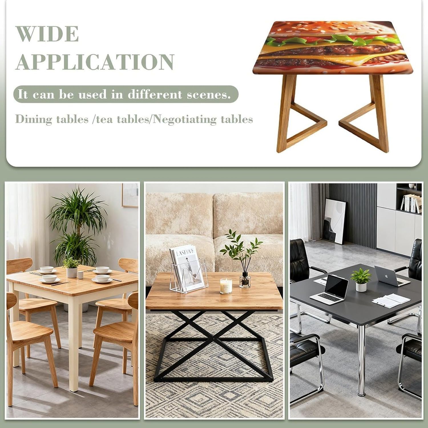 Cheeseburger Fast Food Pattern Square Tablecloth Print Table Cloths Table Cover Wedding Party Holiday Decor