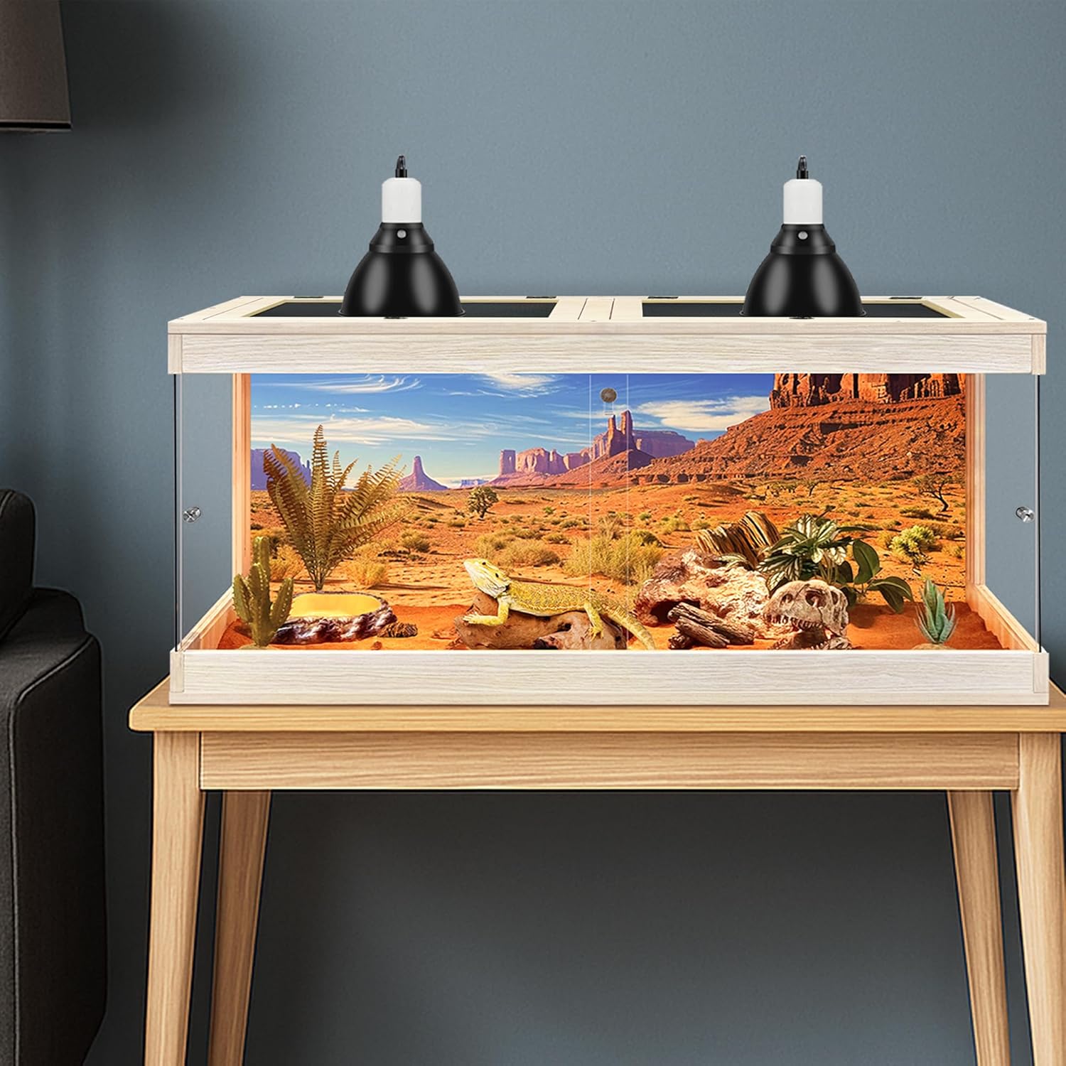 Royxen Bearded Dragon Tank, Tempered Glass Reptile Terrarium with Metal Mesh Top, 3-Side Clear Anti-Scratch Glass Lizard Tank for Reptile Habitat (Oak, 82 Gallon,48x20x20 inch)