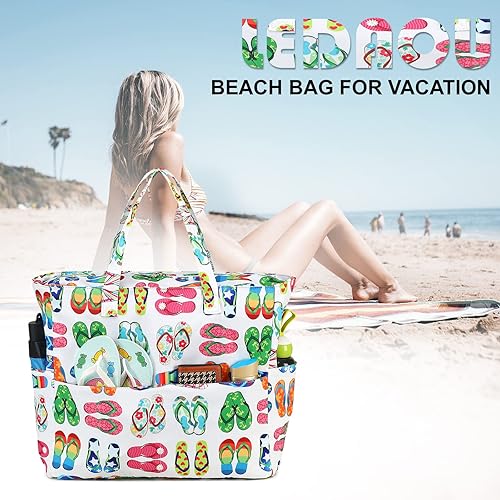 Miniatura 2 de Bolso grande de playa con asas para mujer, impermeable, a prueba de arena, con cremallera, para usar en la piscina, el gimnasio, el supermercado, al