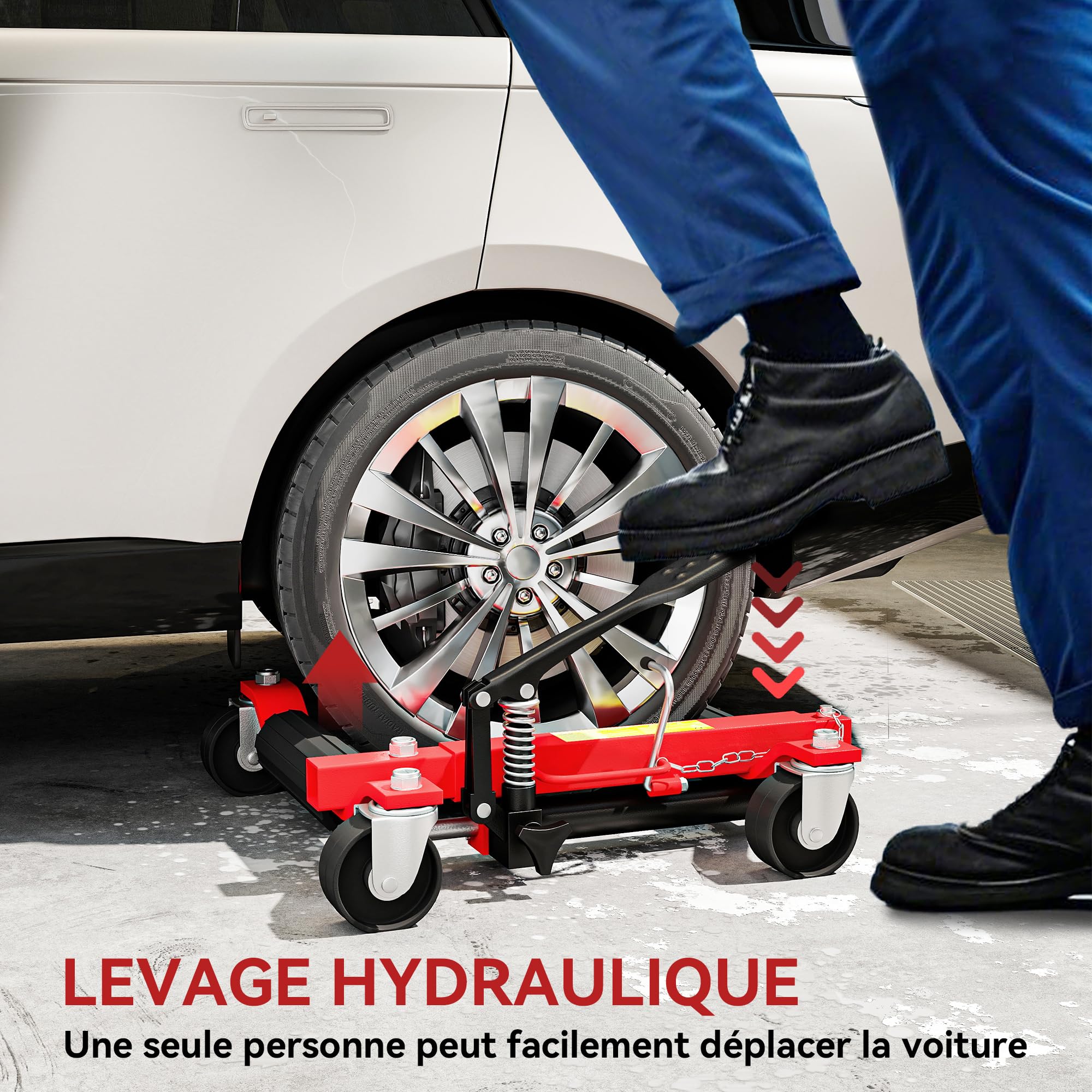 HOMCOM Lot de 2 Chariots de manutention de Voiture capacité 680 kg, Chariot de déplacement, Largeur de Pneu 22,8 cm, Roues rotatives à 360 °, pour réparation et déplacement de véhicules, Noir