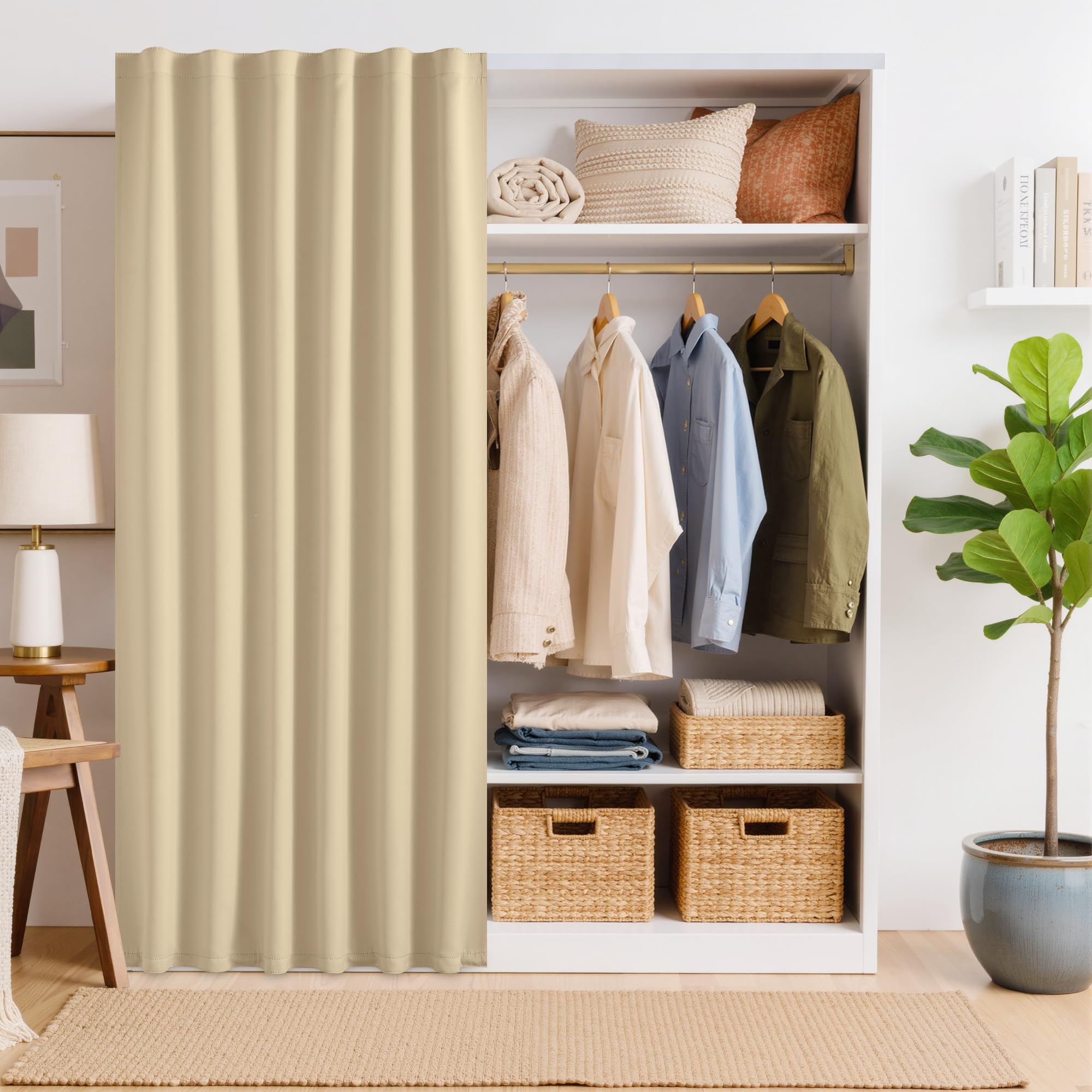 PONY DANCE Tende da Esterno con Chiusura in Velcro e Passanti Nascosti per Gazebo Termiche Curtains Impermeabile per Interni Tende da Sole per Balconi 2 Pezzi L 132 x A 213 cm, Beige
