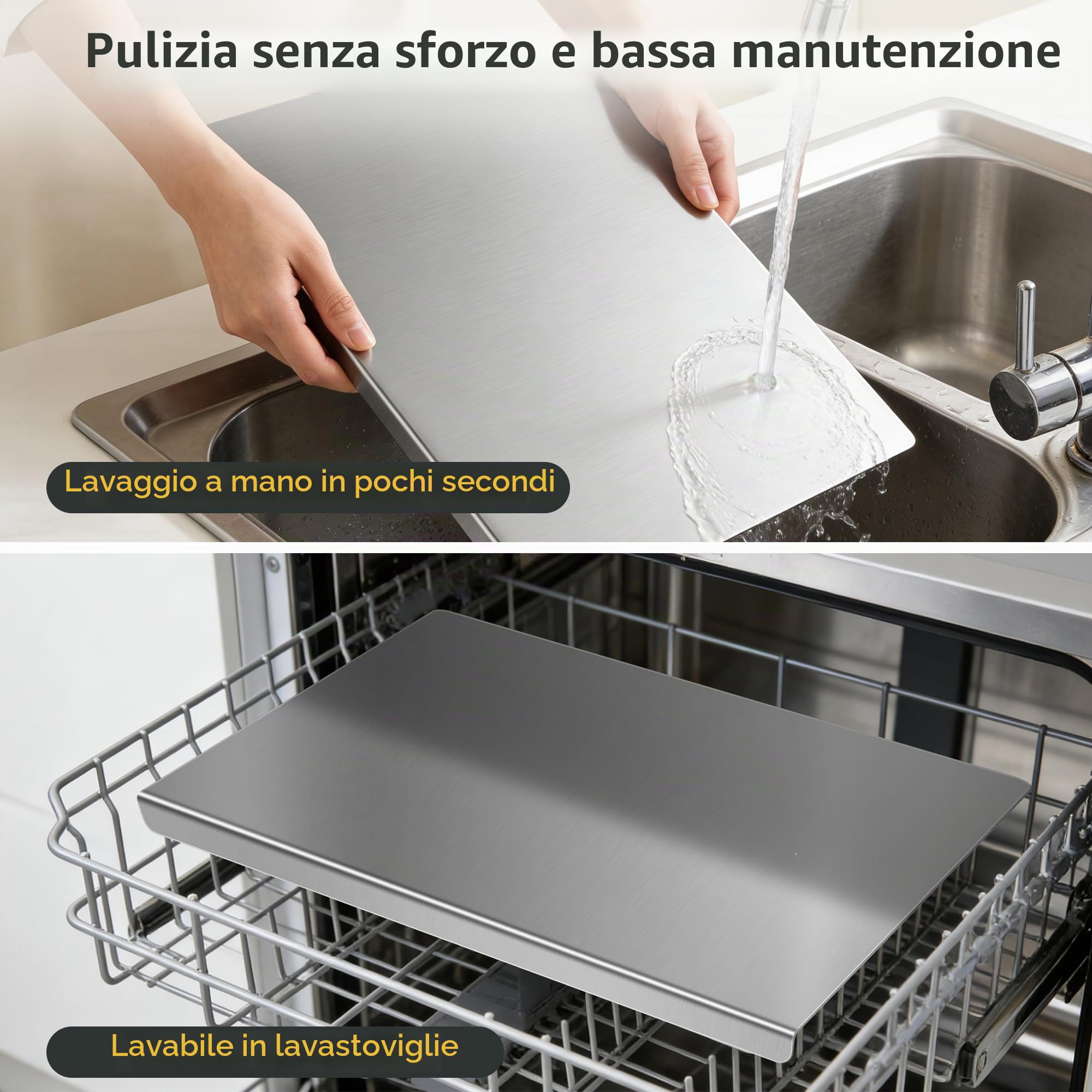 Set di 2 taglieri in acciaio inossidabile per cucina, con bordo da bancone, lavabili in lavastoviglie, per carne, verdura, frutta, pane, impastare (40 x 30 cm)
