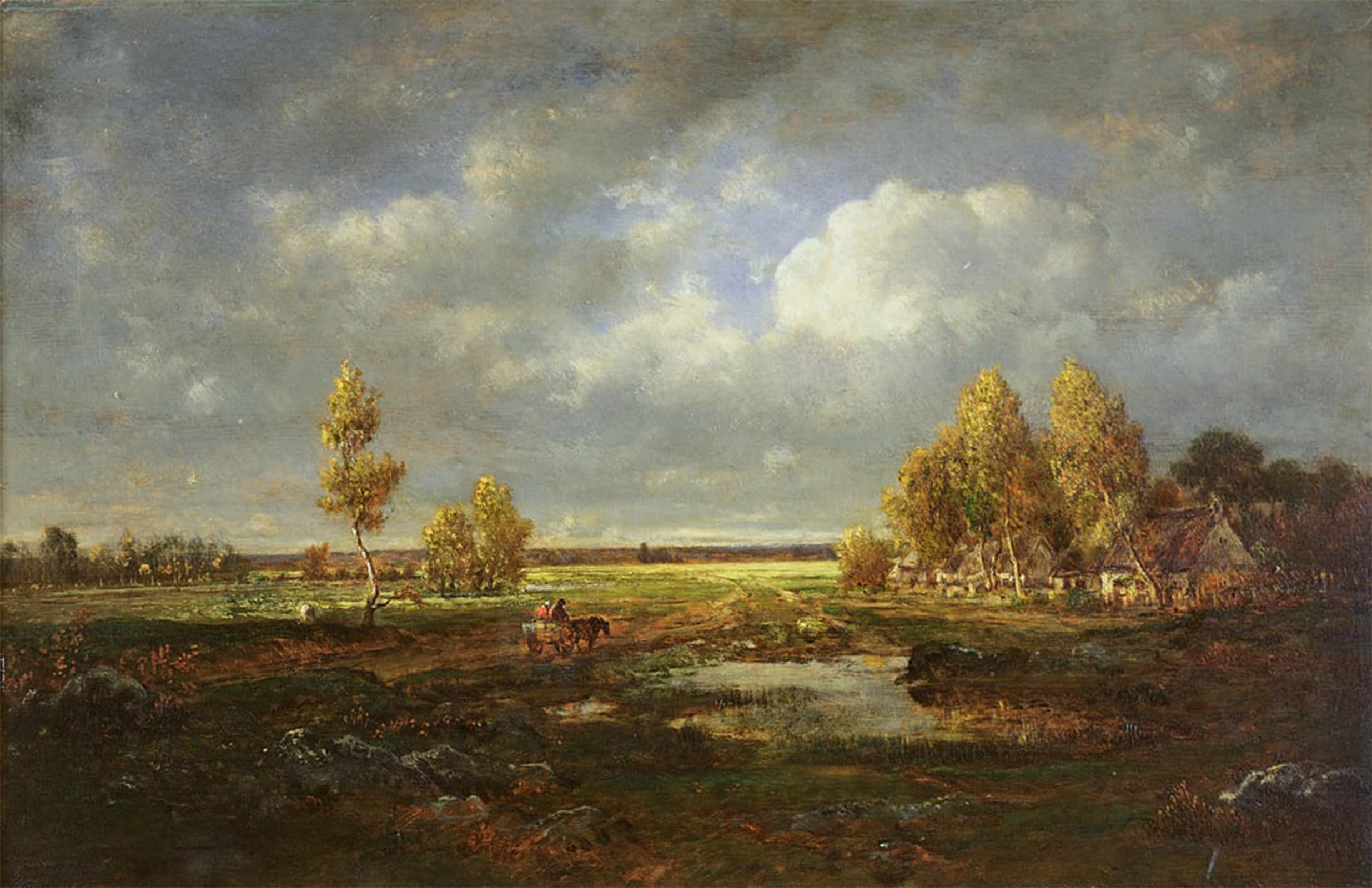 POSTERIIk Famous Animal Posters Vintage Picture the Pond Near the Road by Pierre Etienne Theodore Rousseau Modern Wall Decor for Home Decor 60x90cm