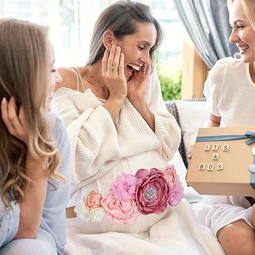 Miniatura 6 de Whaline Faja de maternidad de flores florales de color rosa bohemio para baby shower, con pasador de ramillete, kit de ramillete para mamá