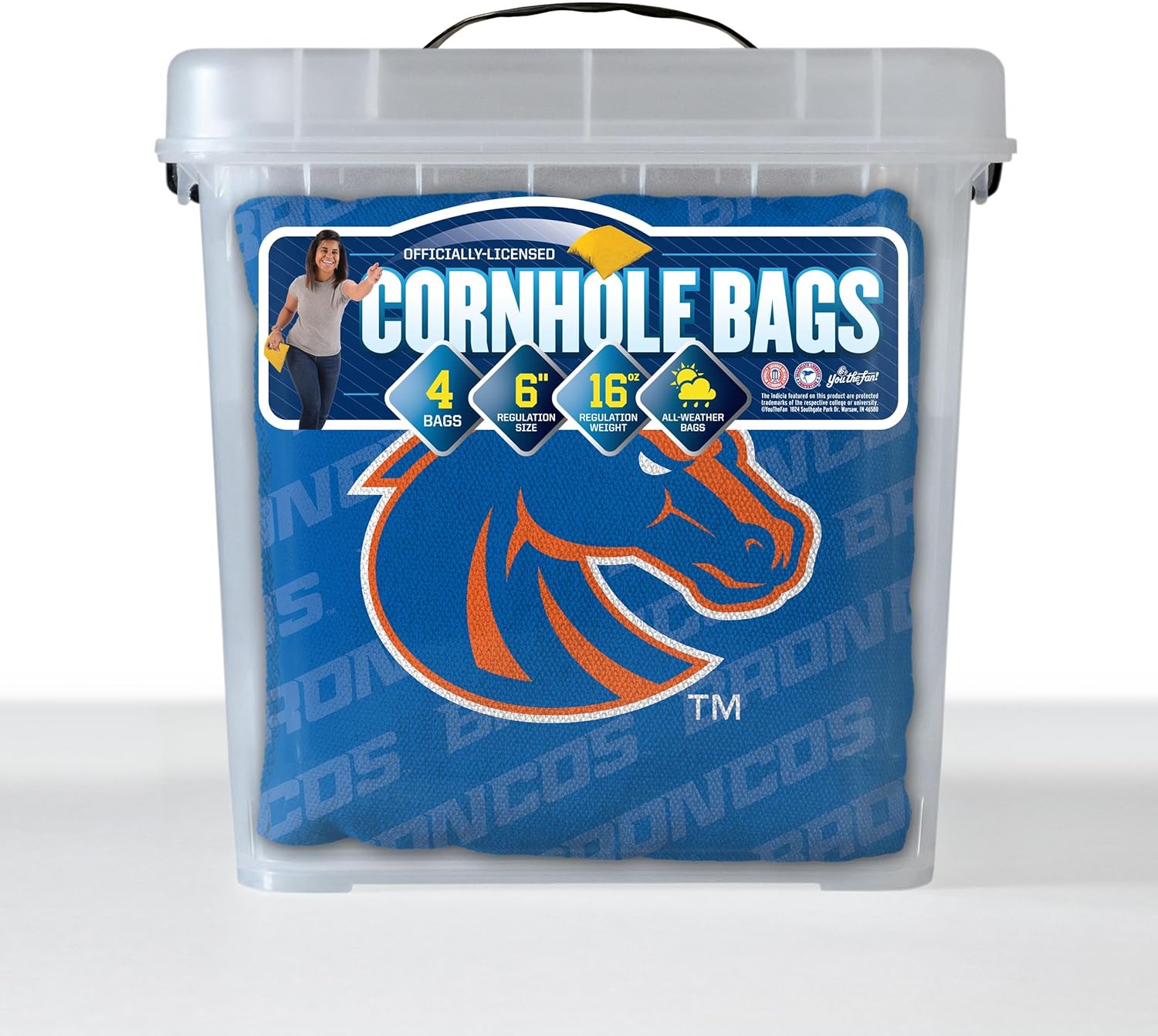 YouTheFan Officially-Licensed NCAA Set of 4 Cornhole Bags - All Weather Regulation 6” x 6” Size - 16oz Weight - Designed in USA