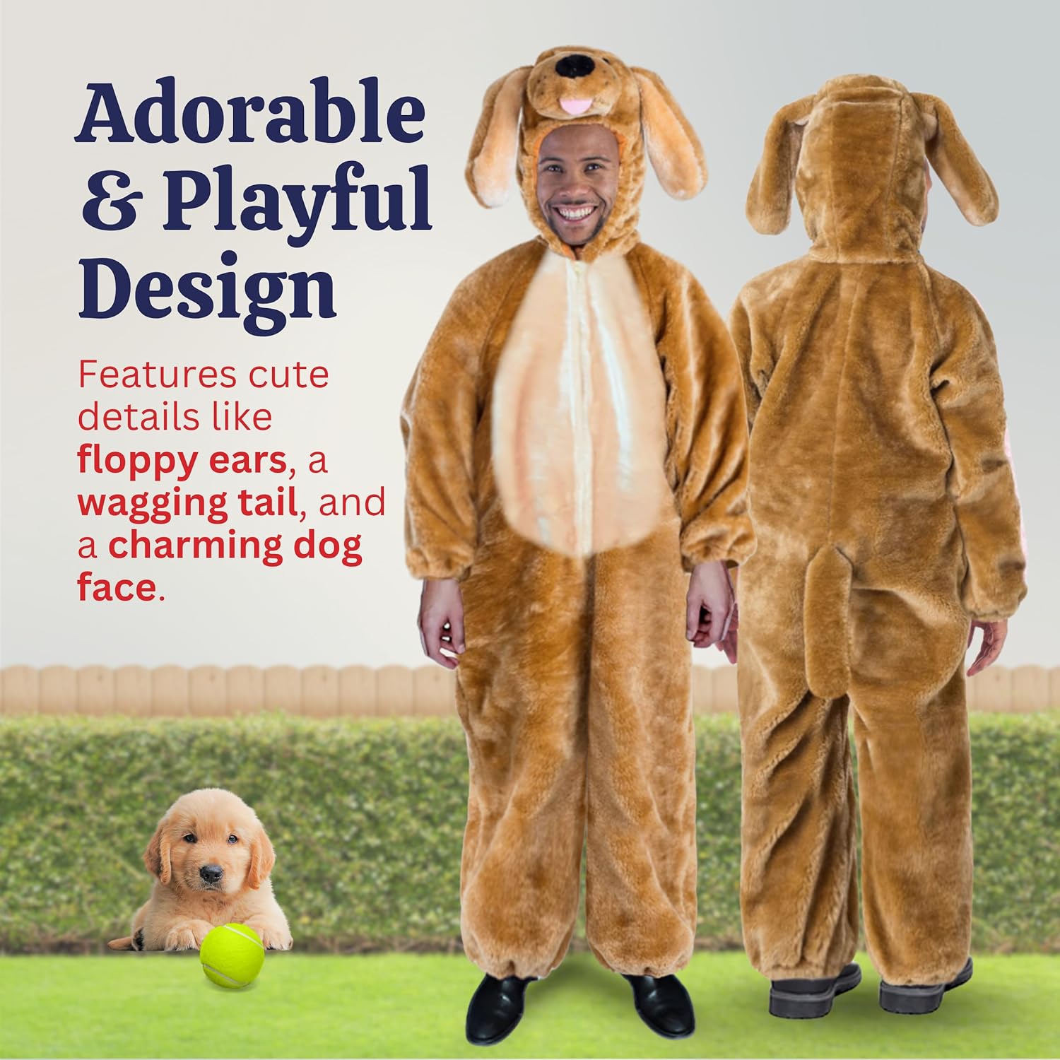 Dress Up America Puppy Costume For Adults - Unisex Golden Retriever Dog Jumpsuit