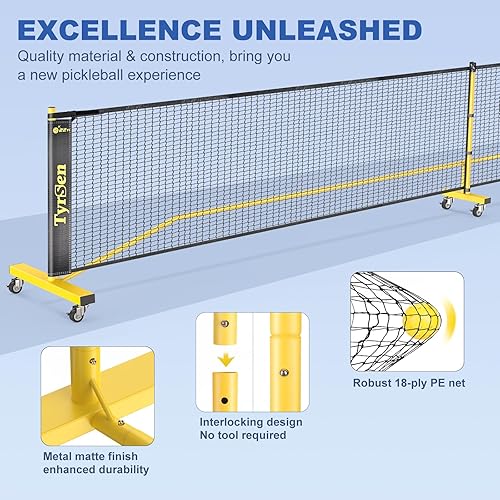Miniatura 5 de Pickleball Net Set, Pickleball Net on Wheels for Driveway Backyard, 22FT Regular Size, 4 Pickleball Paddles & 6 Balls, 12 Court Markers, 1 Carry