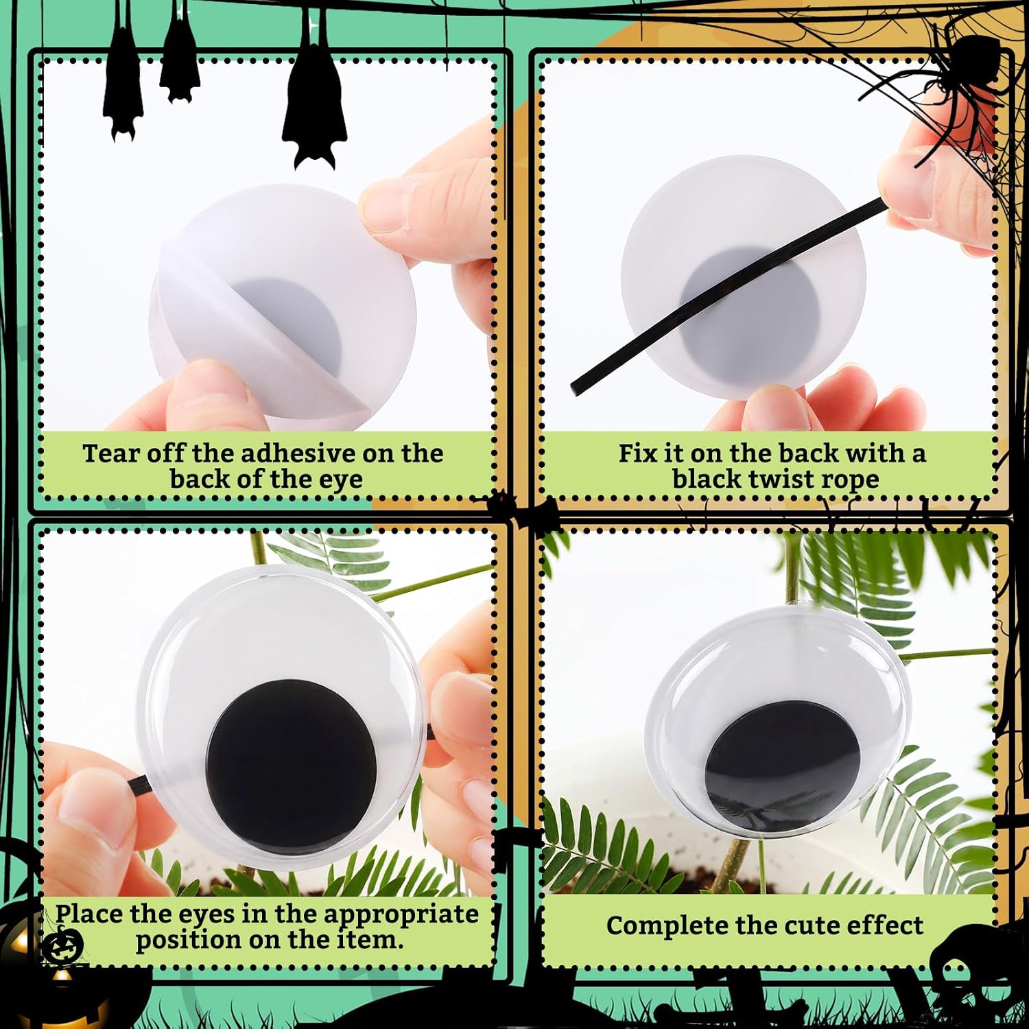 Bucherry 20 Pcs Wiggle Googly Eyes with Self Adhesive and Twisted Rope Large Plastic Spooky Eyes for DIY Crafts Shrubs Halloween Party Decoration, 7.09", 5.91", 3.94", 2.36", 0.79"