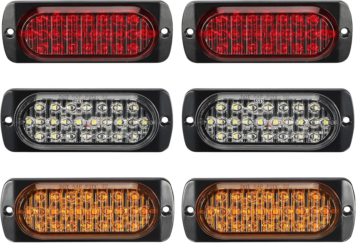 Partsam 6Pcs 4.4" 24 LED Turn Signal Brake Parking Side Marker Lights（2Amber+2Red+2White