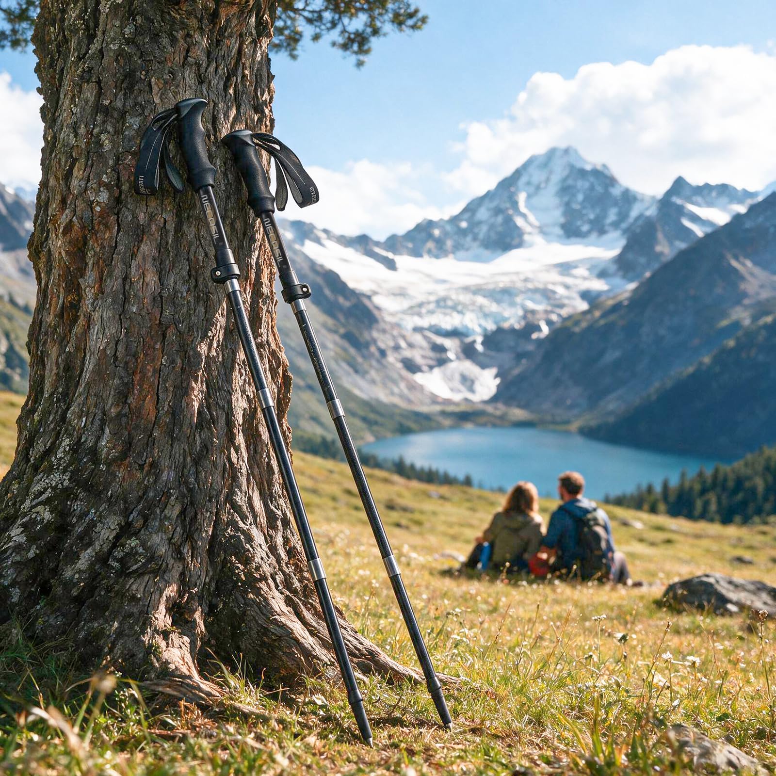 Bâtons de randonnée en carbone 3K de qualité supérieure - Ultralégers - 208 g - Bâtons de trekking réglables - 107-125 cm - Avec poignée en liège et extension EVA - Bâtons de marche nordique légers