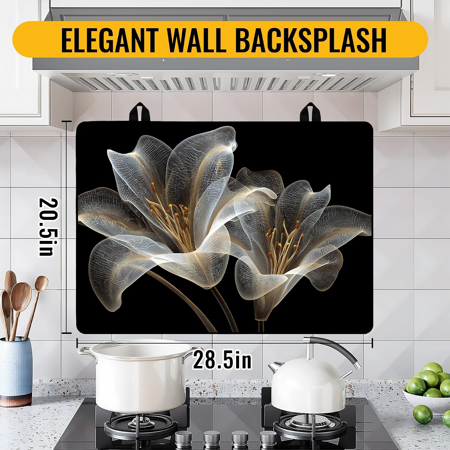 NYZE Stove Top Cover for Electric Stove 28x20 Inch Silicone Stove Topper & Protector, Scratch-Resistant Decorative Kitchen Mat for Electric/Glass Stove Top (Transparent Lily)